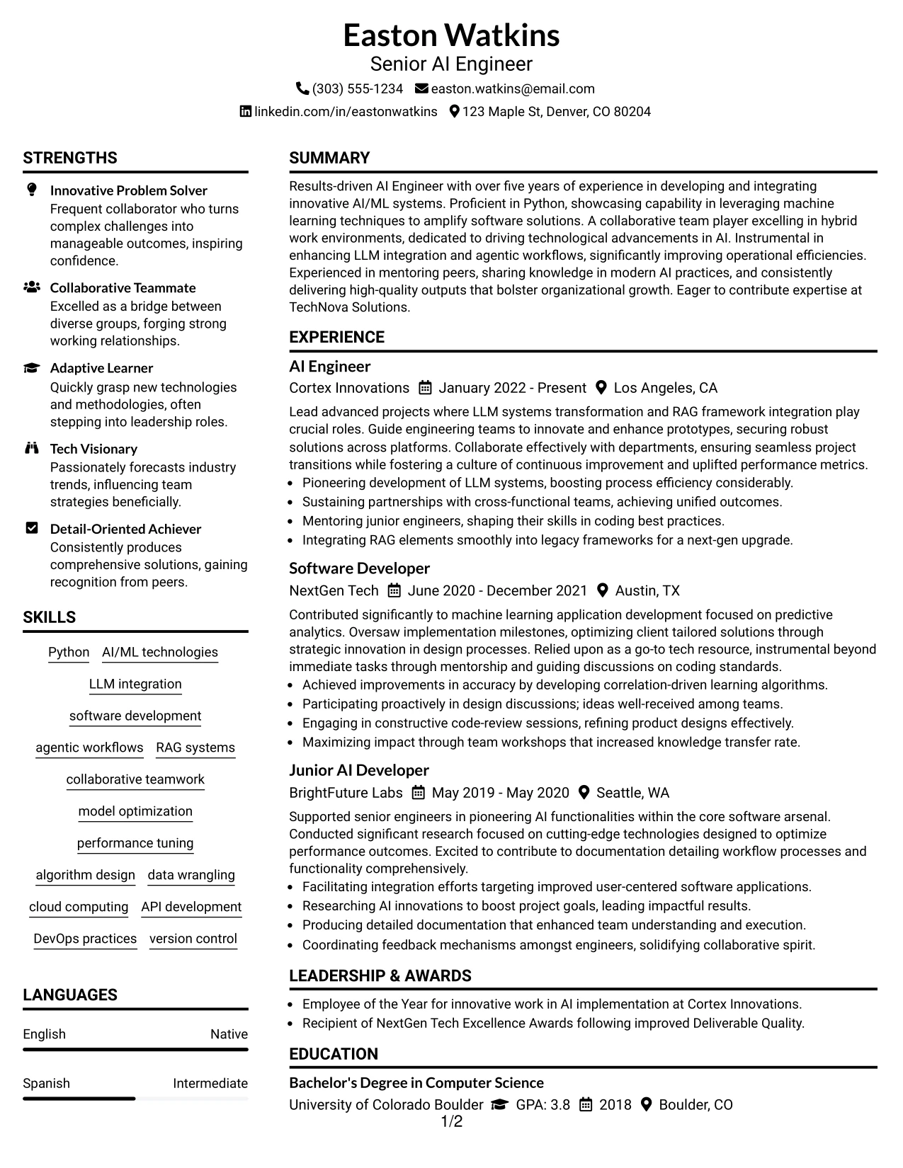 Resume Example Page 1