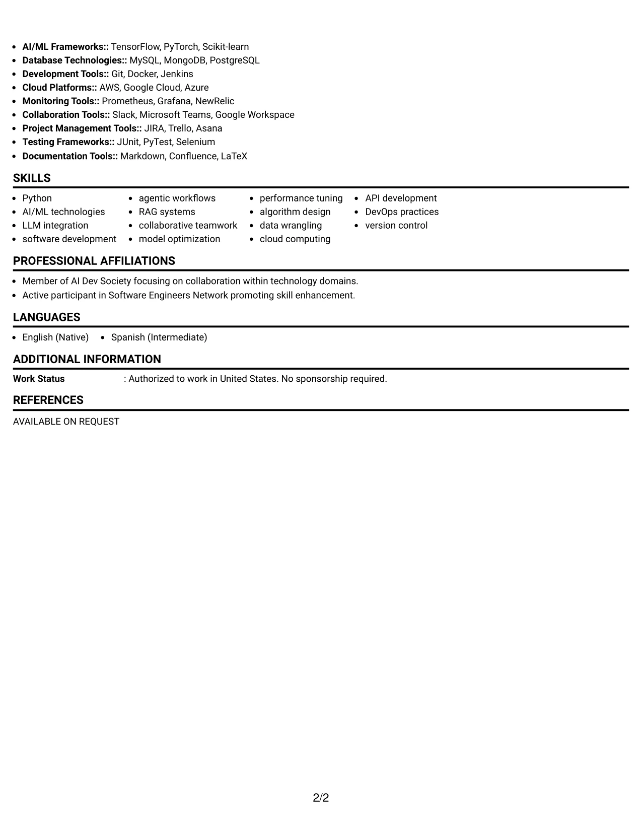 Resume Example Page 2