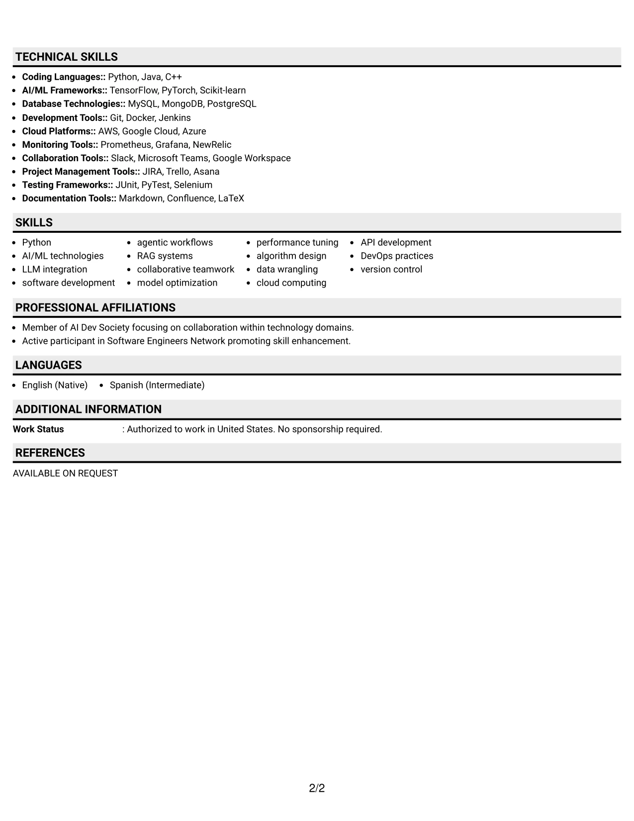 Resume Example Page 2