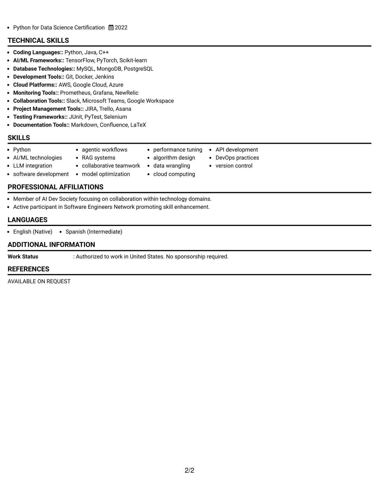 Resume Example Page 2