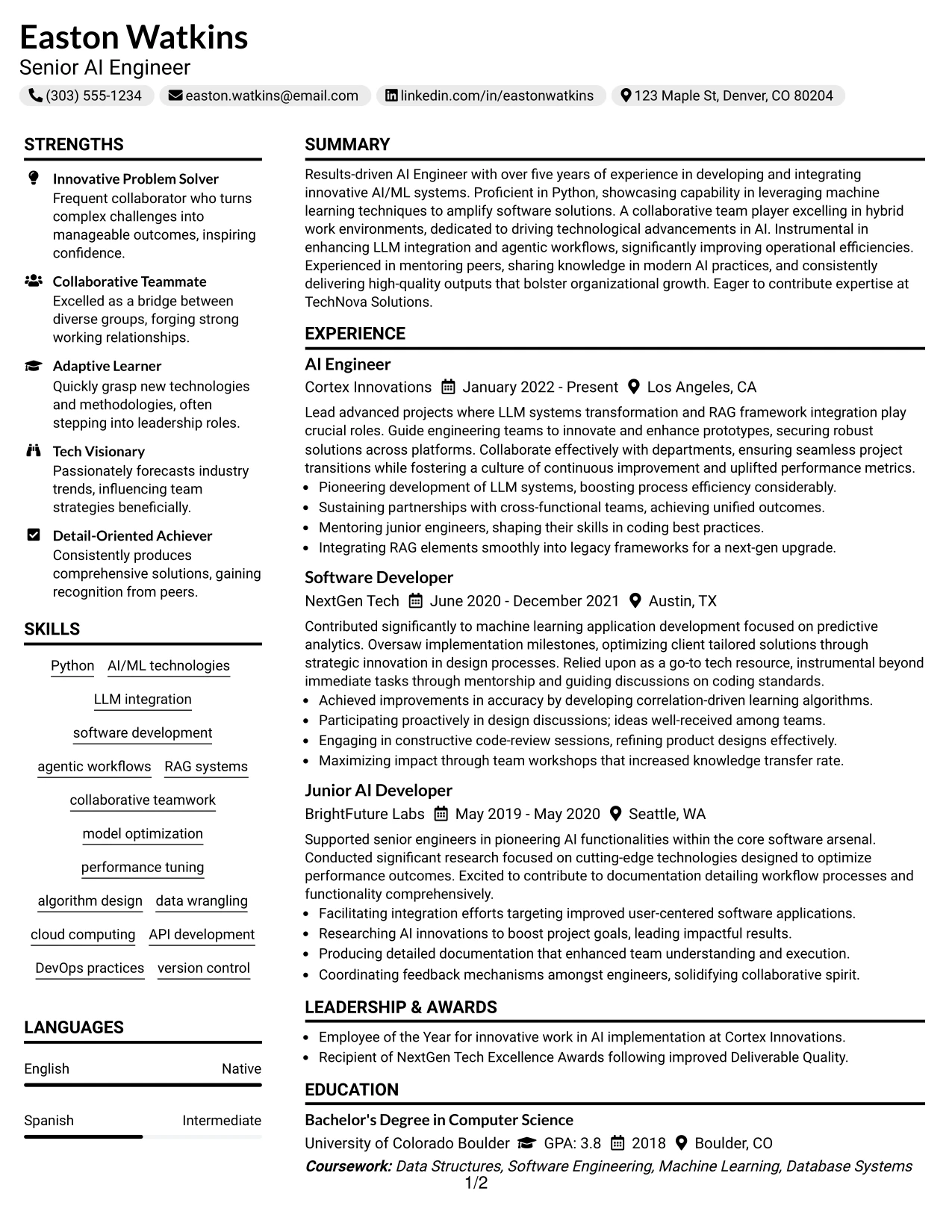 Resume Example Page 1