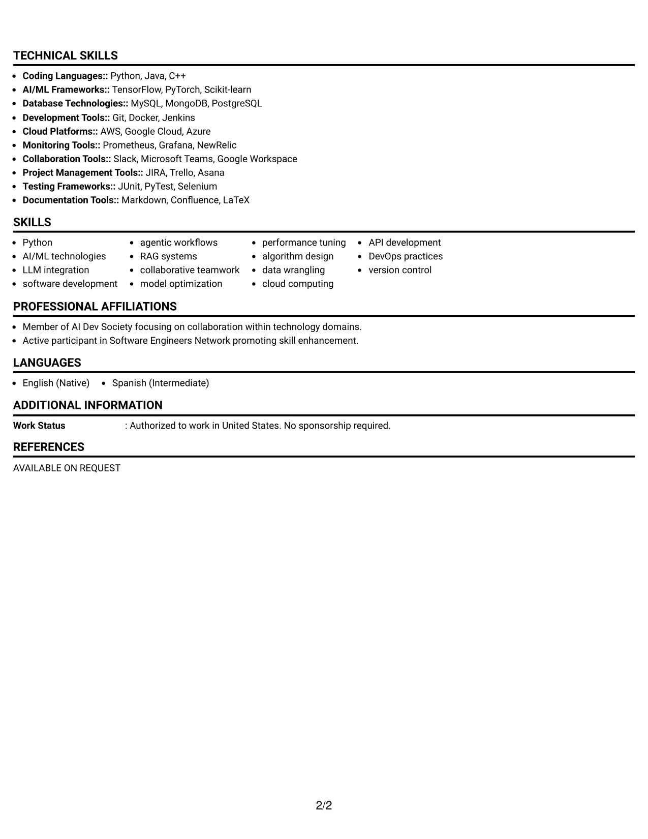 Resume Example Page 2
