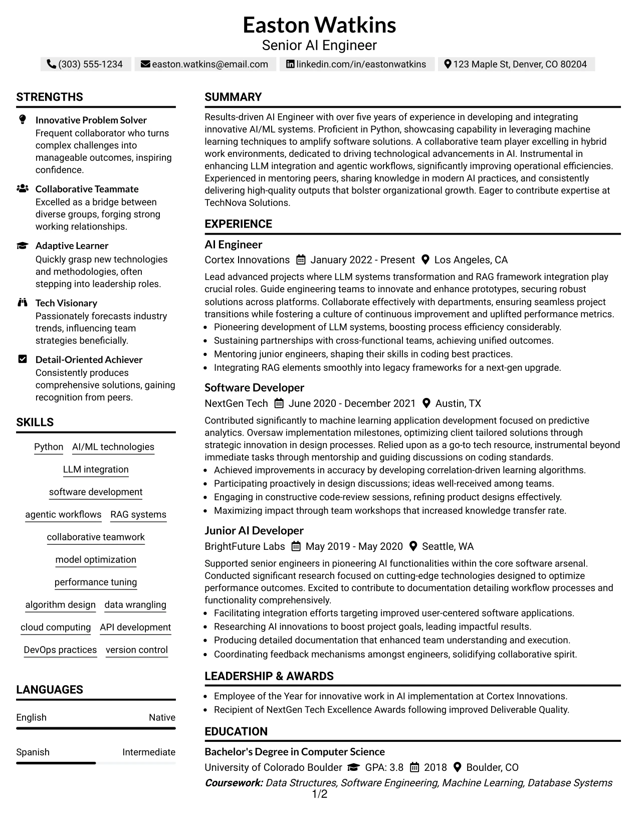 Resume Example Page 1