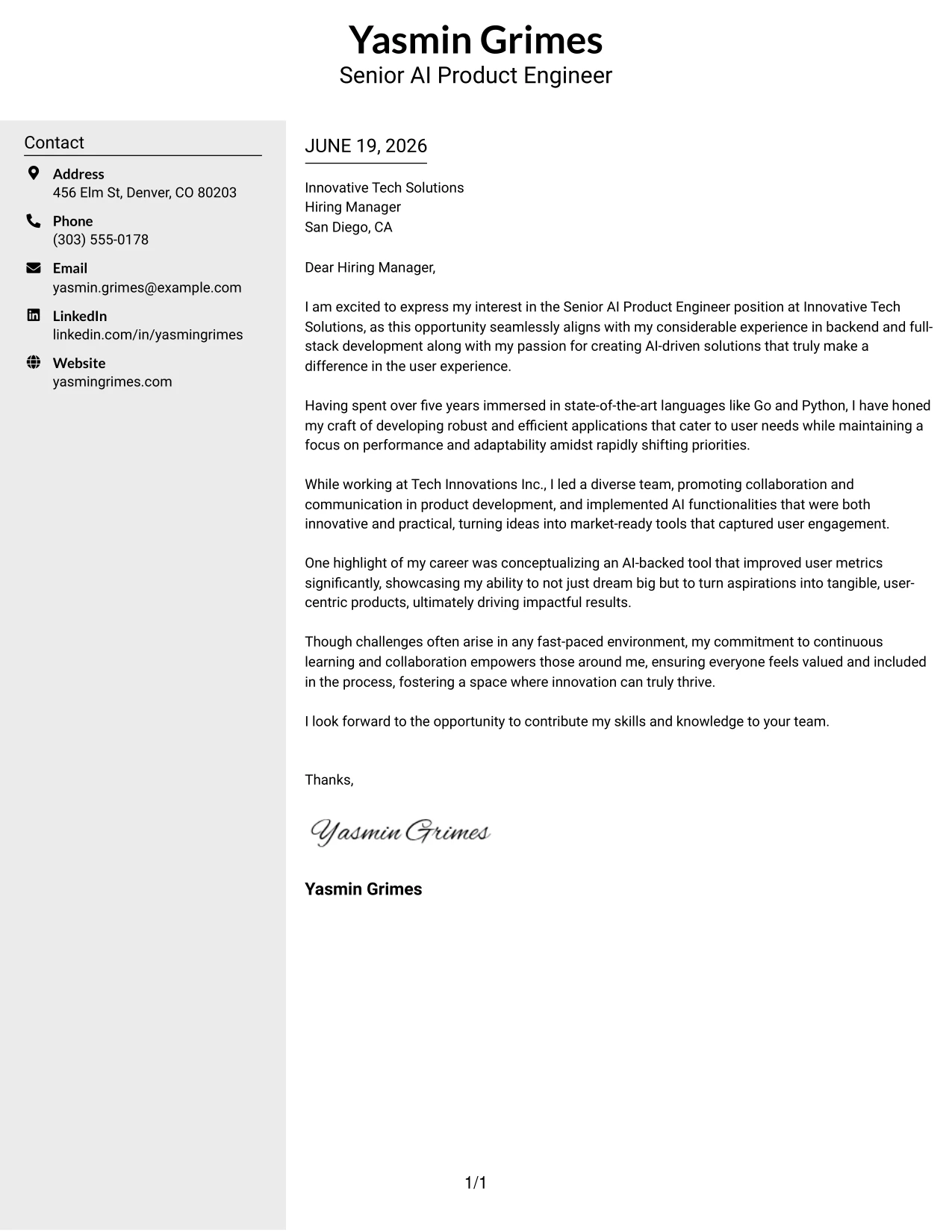 Resume Example Page 1