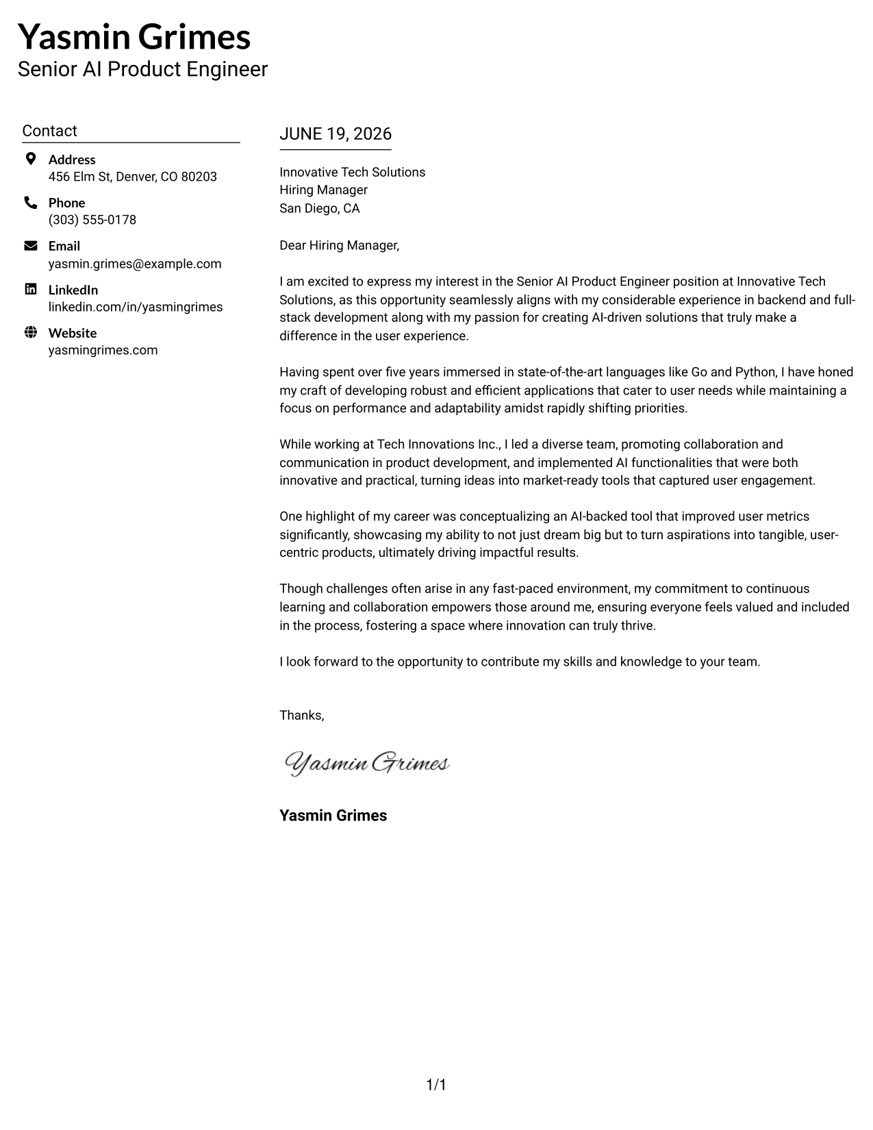 Resume Example Page 1