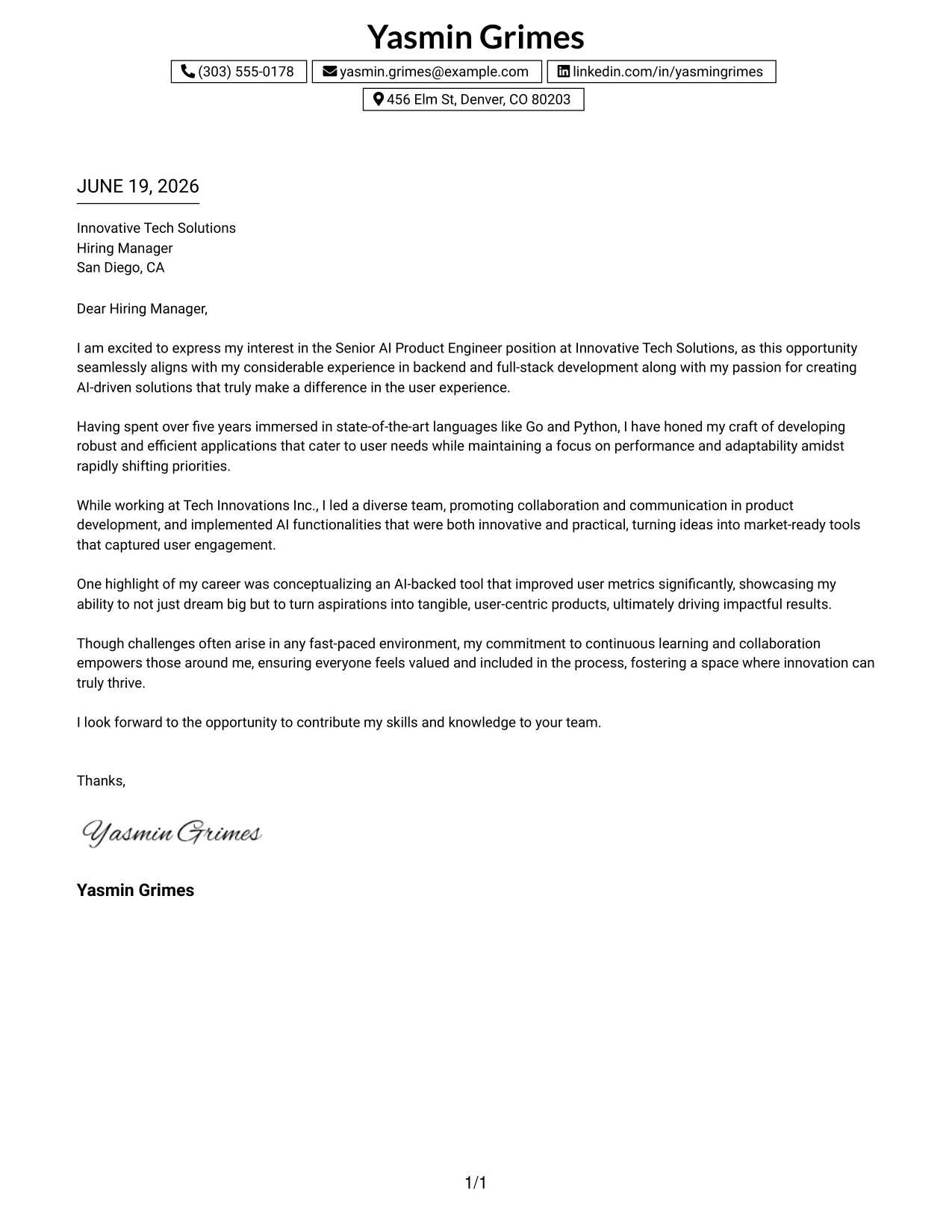 Resume Example Page 1