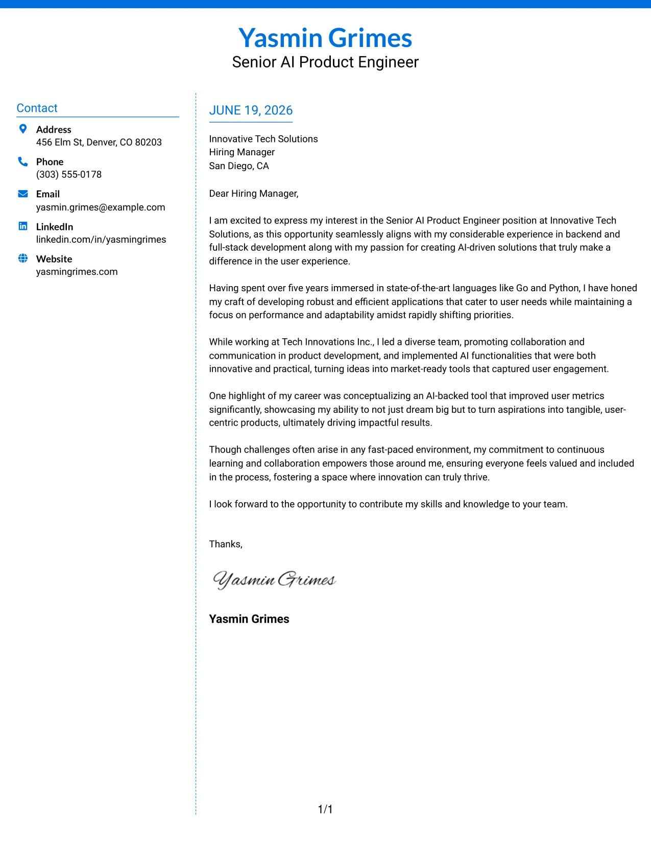 Resume Example Page 1