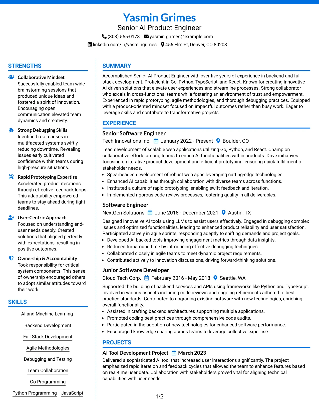 Resume Example Page 1