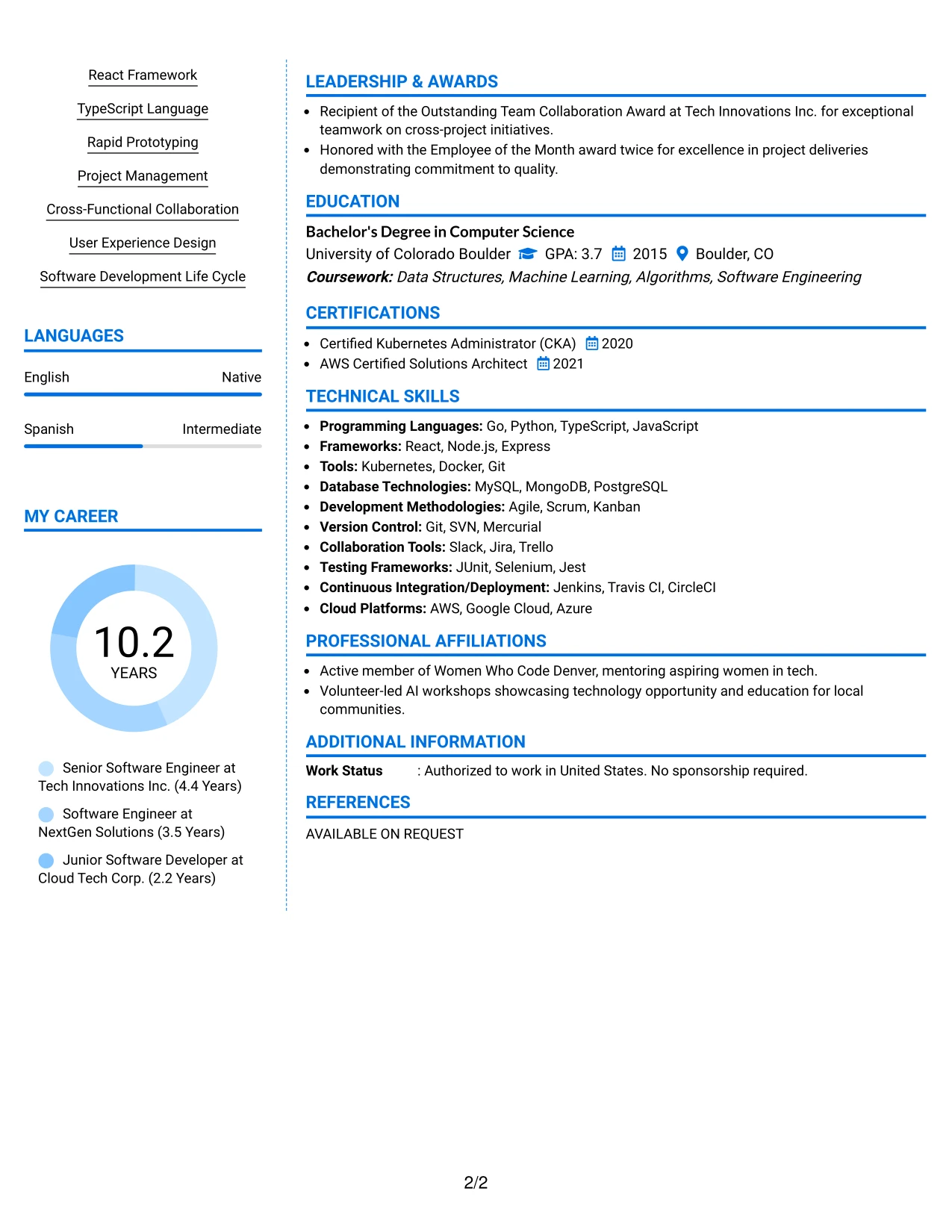 Resume Example Page 2