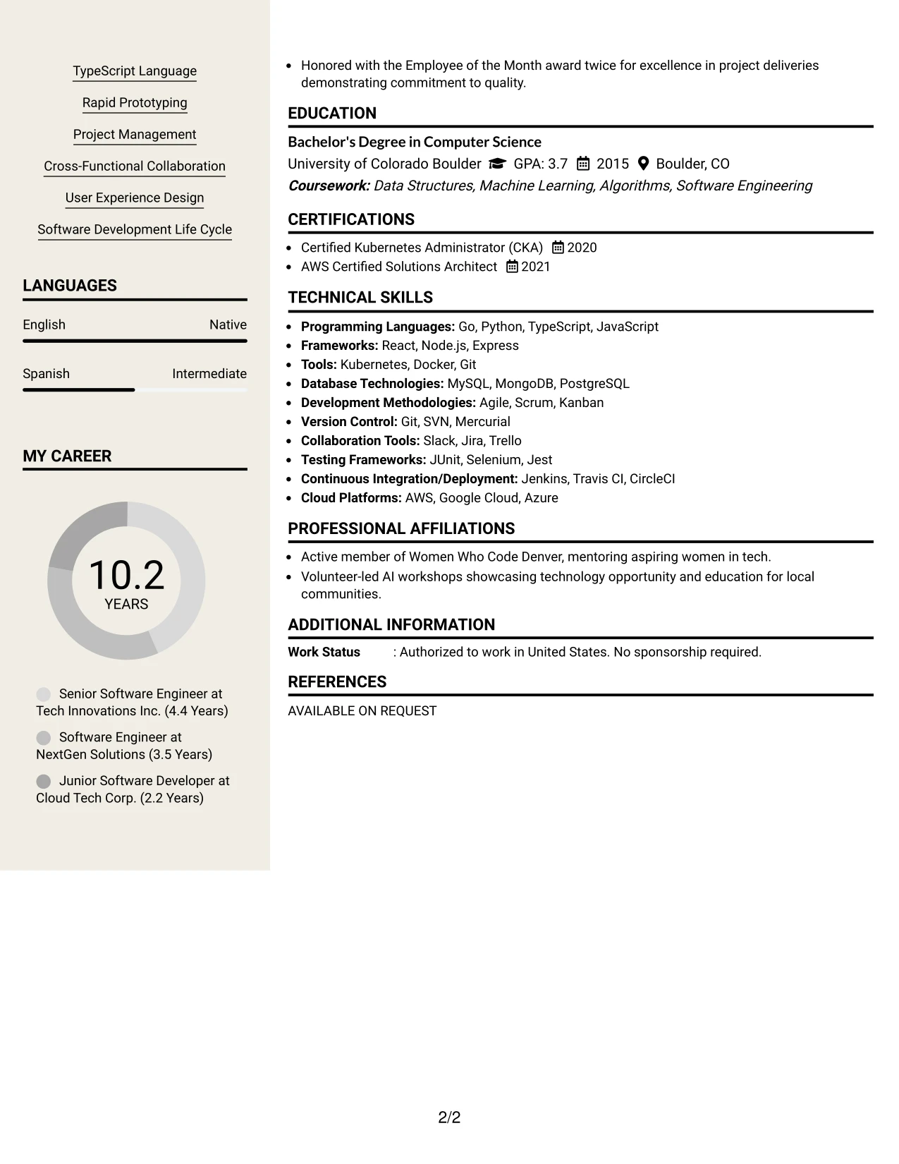 Resume Example Page 2