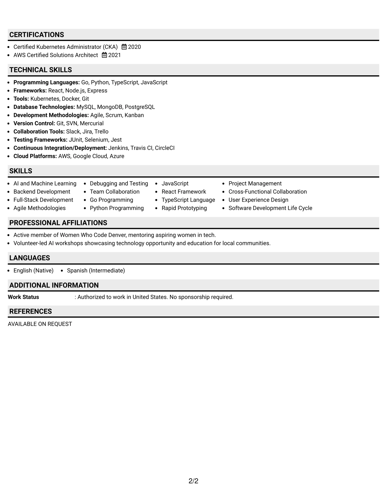 Resume Example Page 2