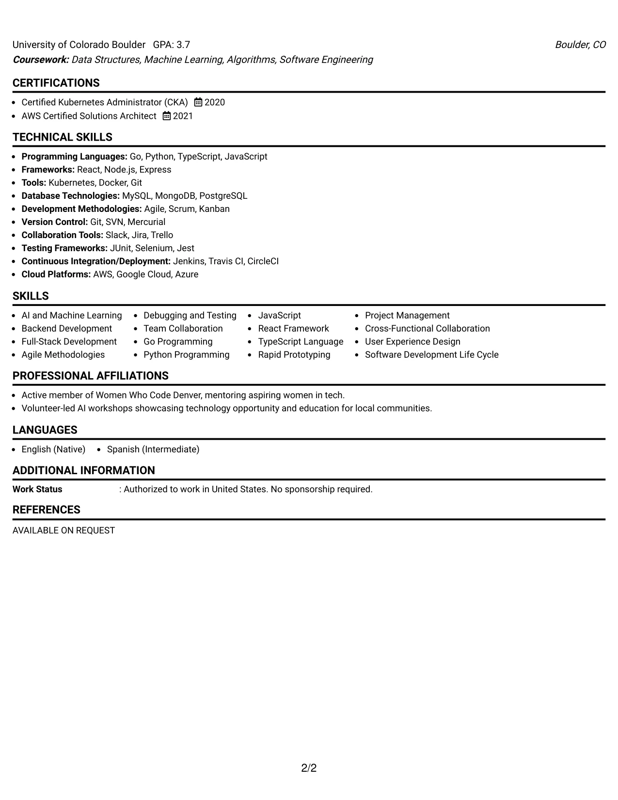 Resume Example Page 2
