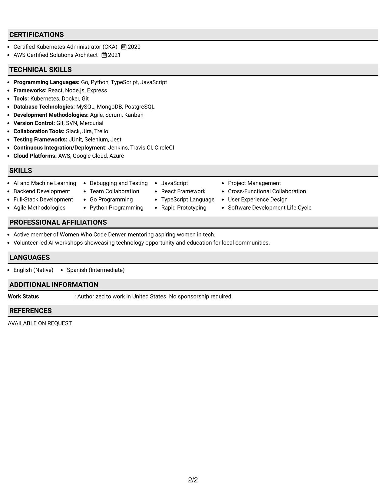Resume Example Page 2