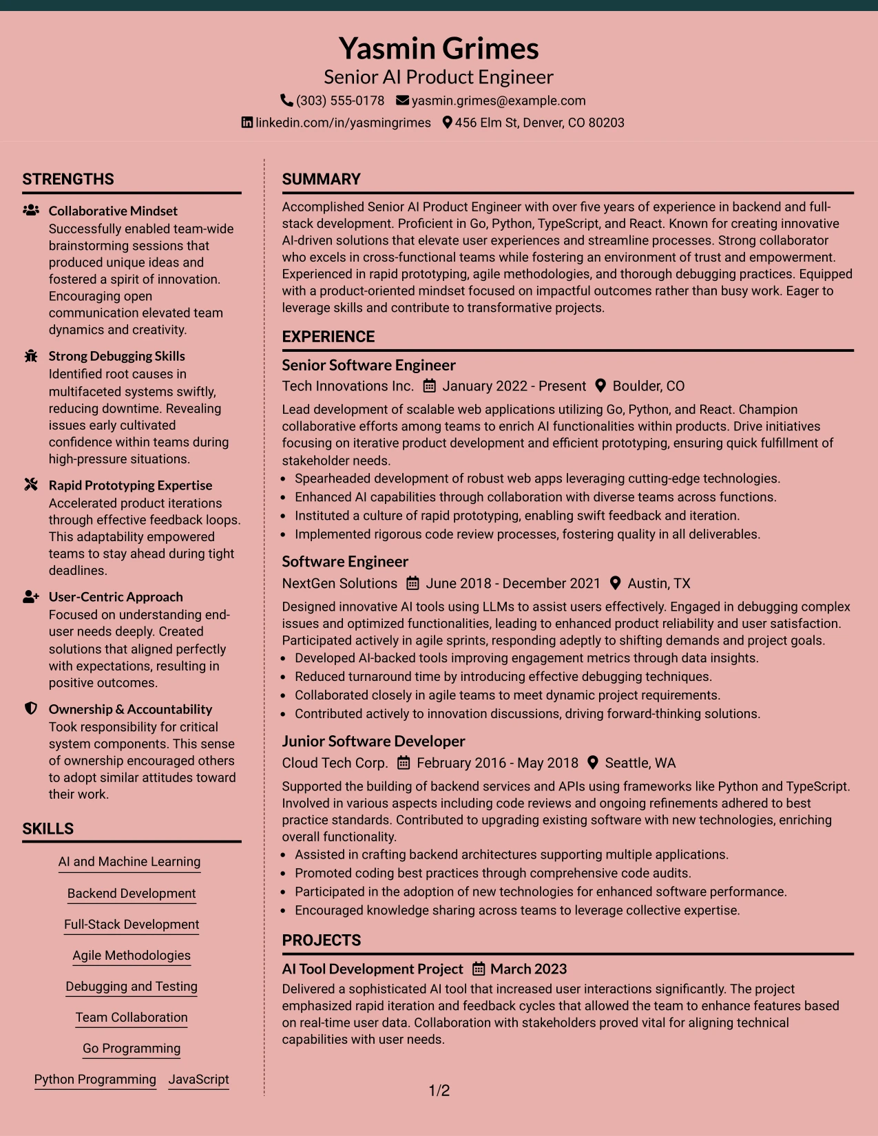 Resume Example Page 1