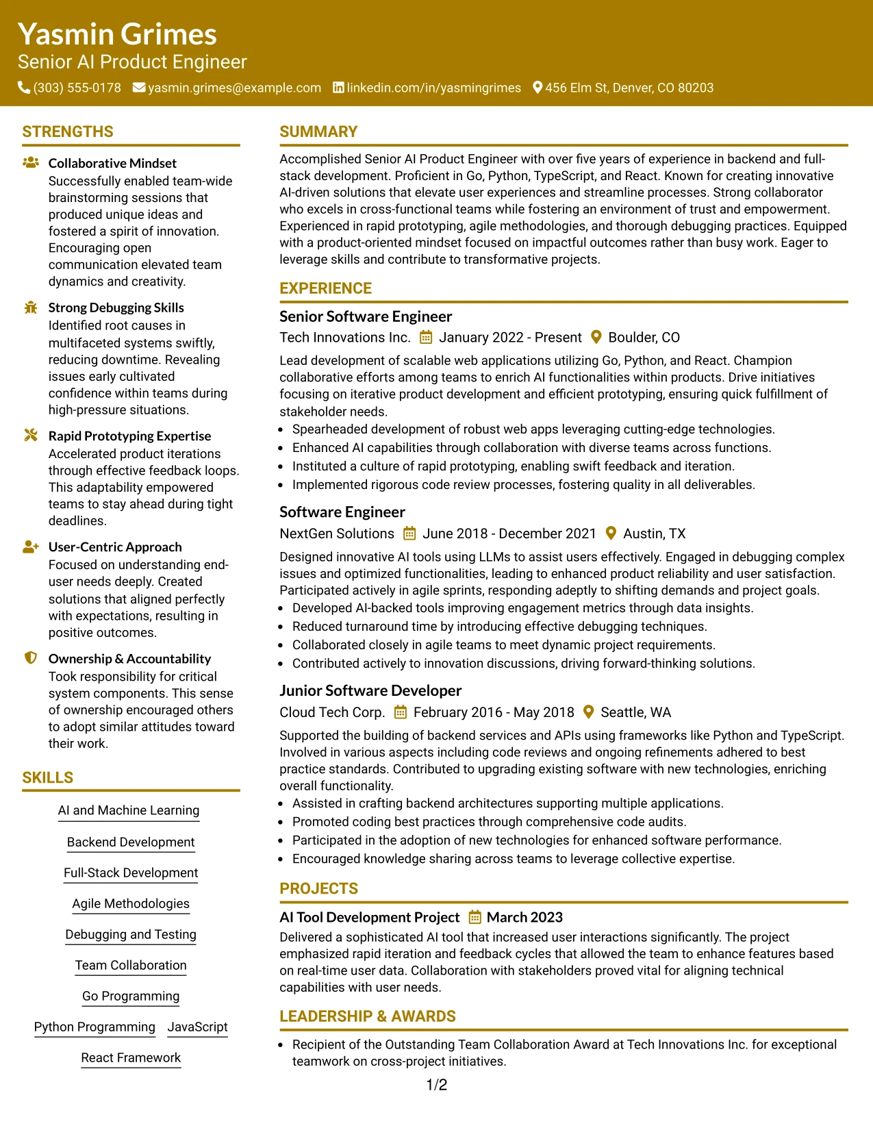 Resume Example Page 1