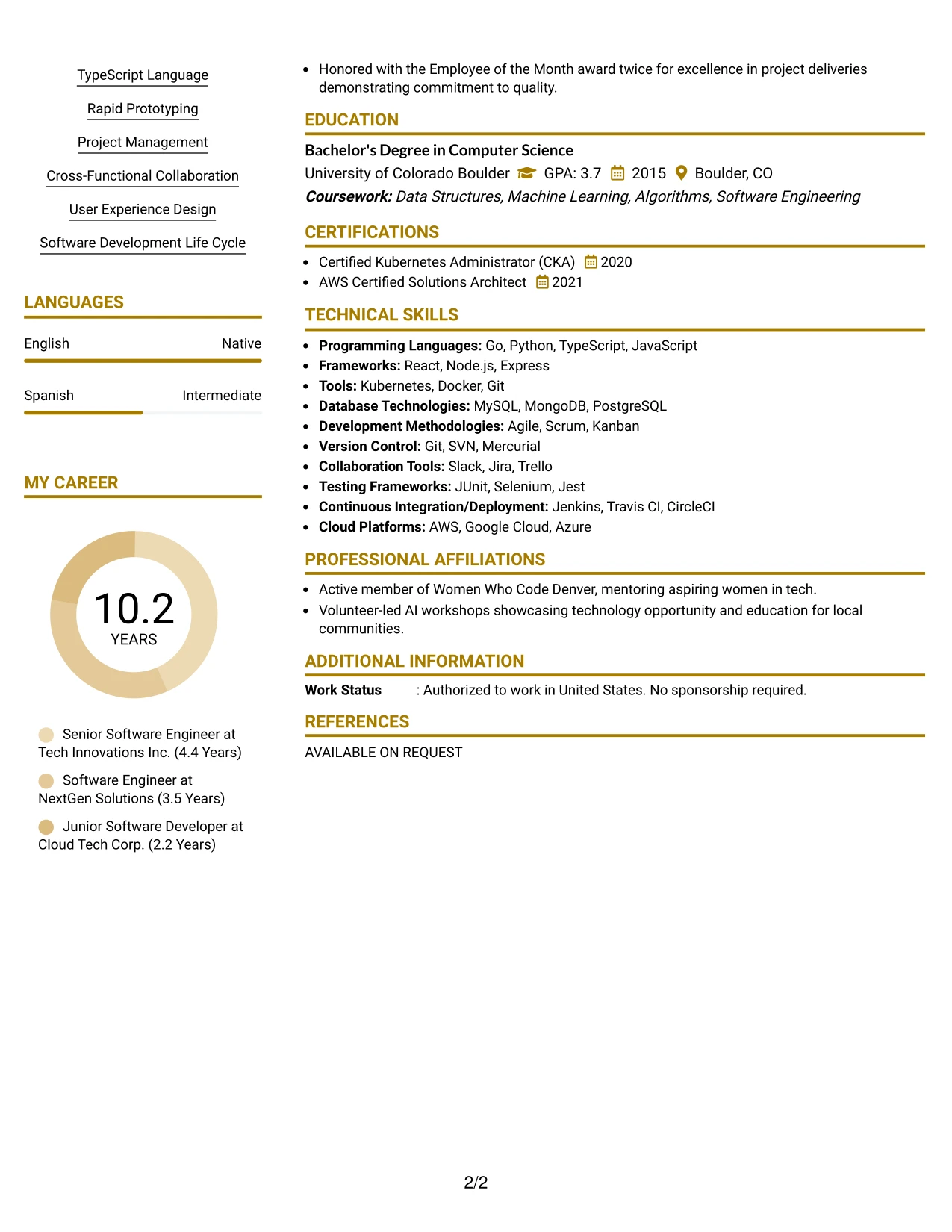 Resume Example Page 2