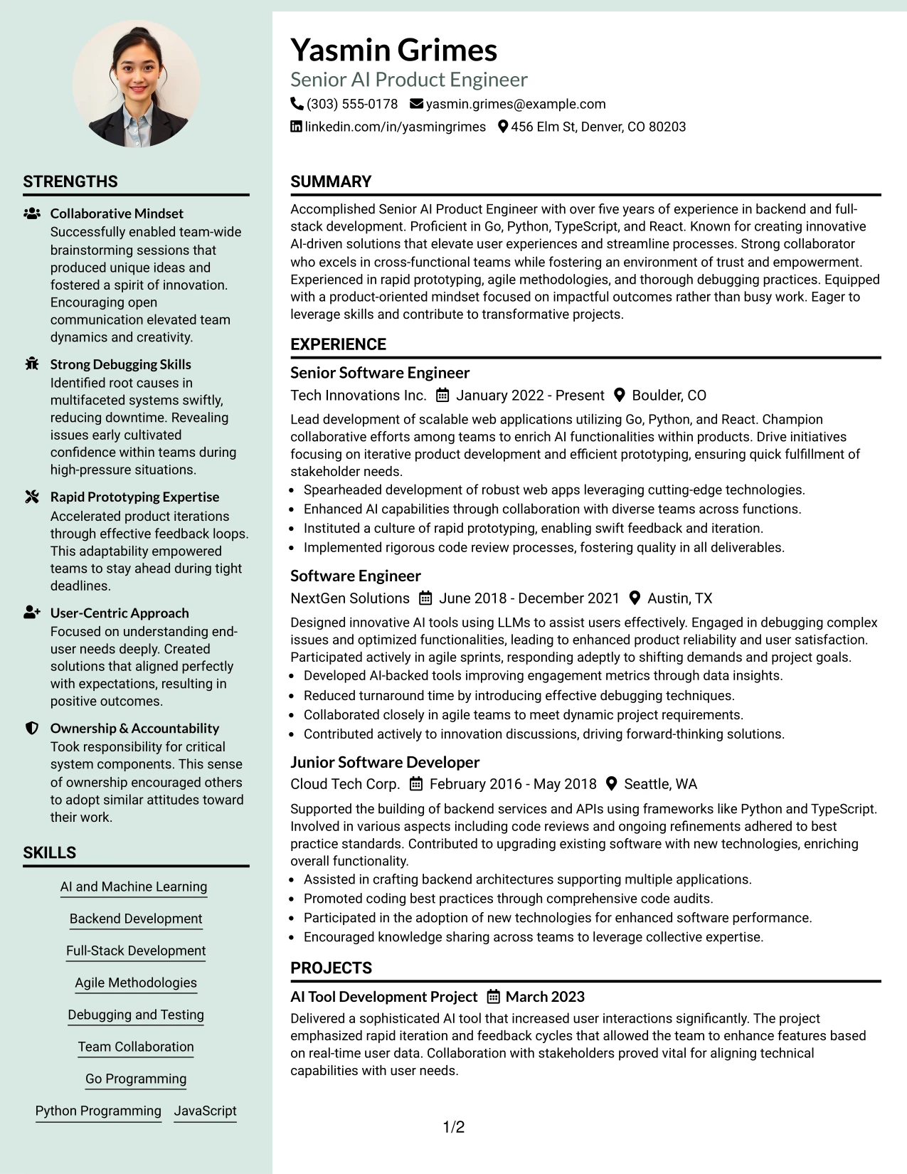 Resume Example Page 1