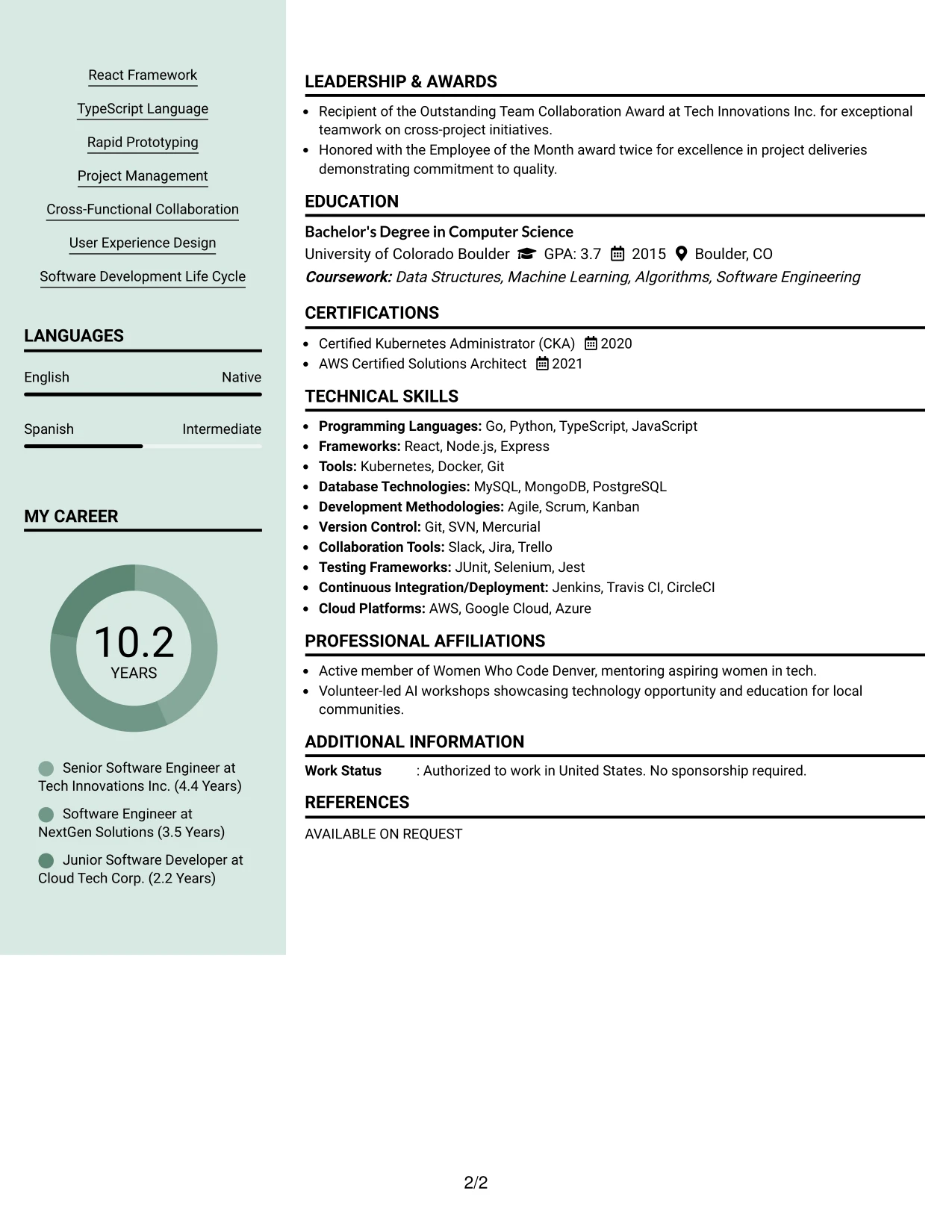 Resume Example Page 2