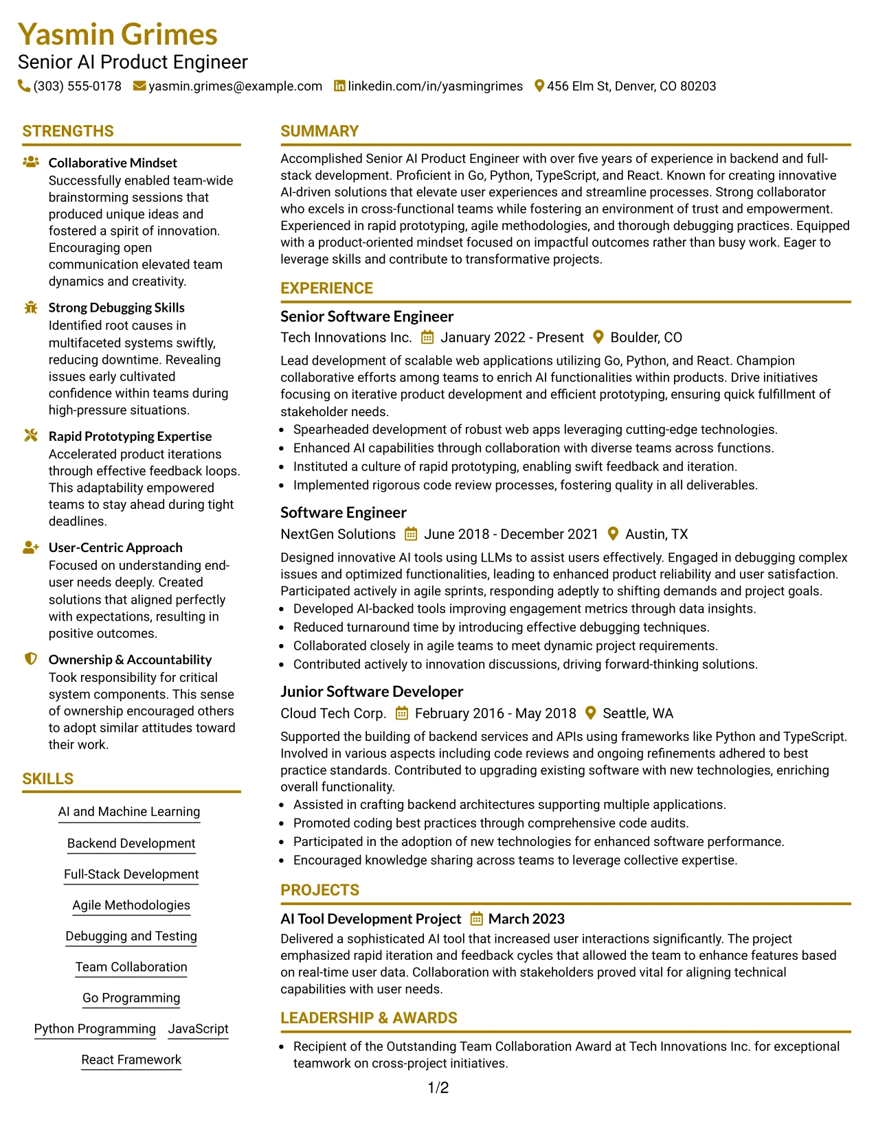 Resume Example Page 1