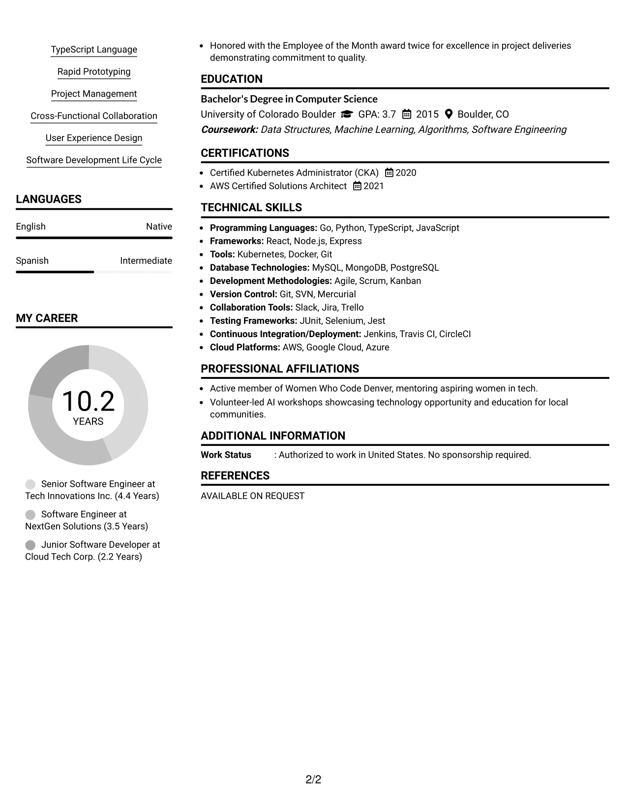 Resume Example Page 2