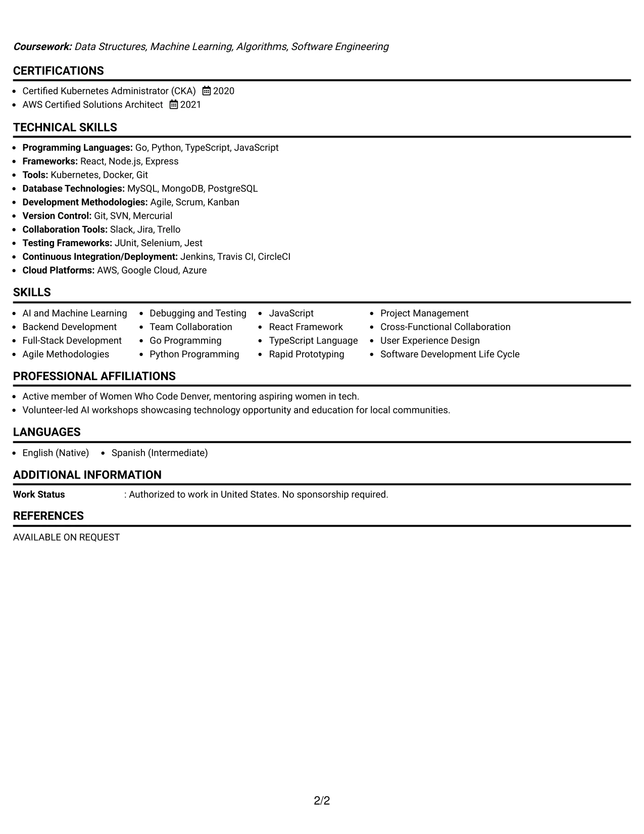 Resume Example Page 2
