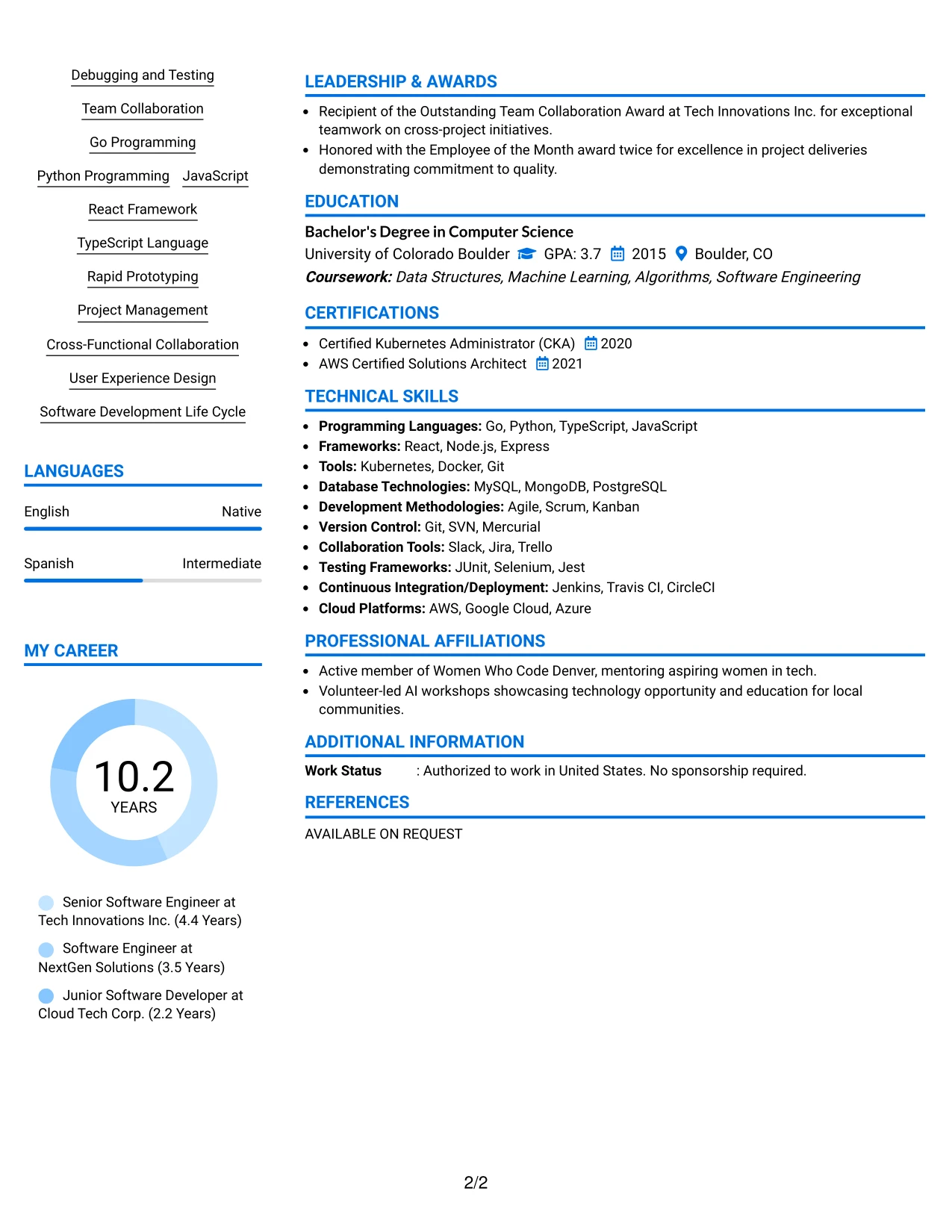 Resume Example Page 2