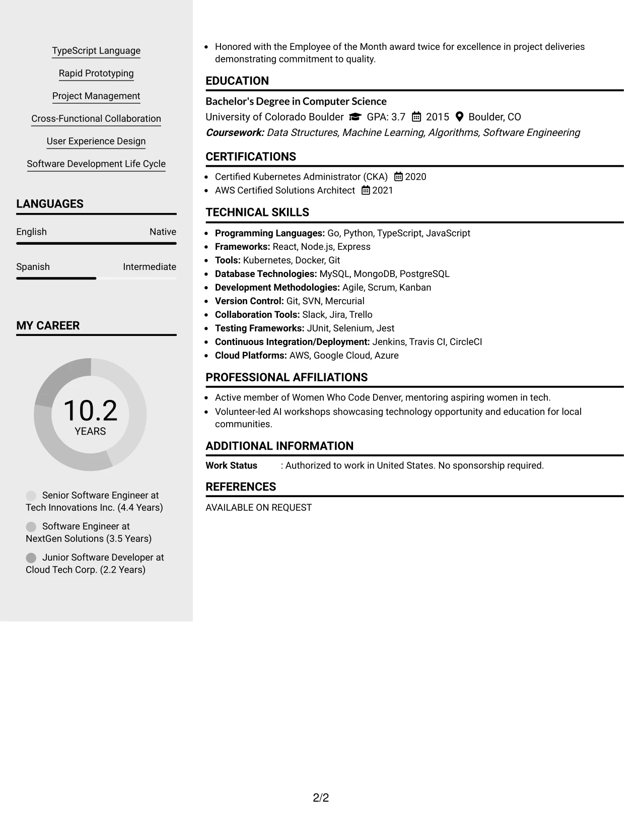 Resume Example Page 2