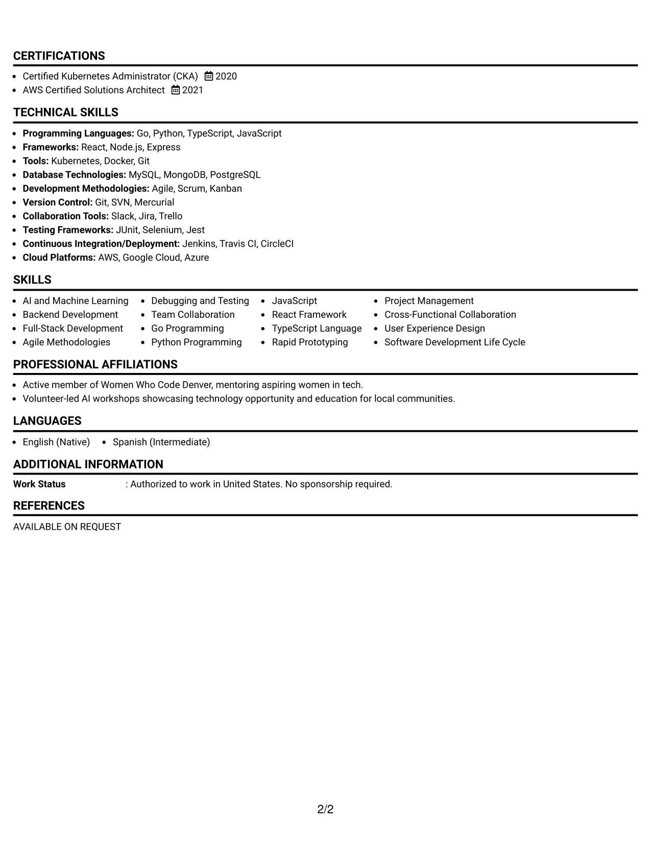 Resume Example Page 2