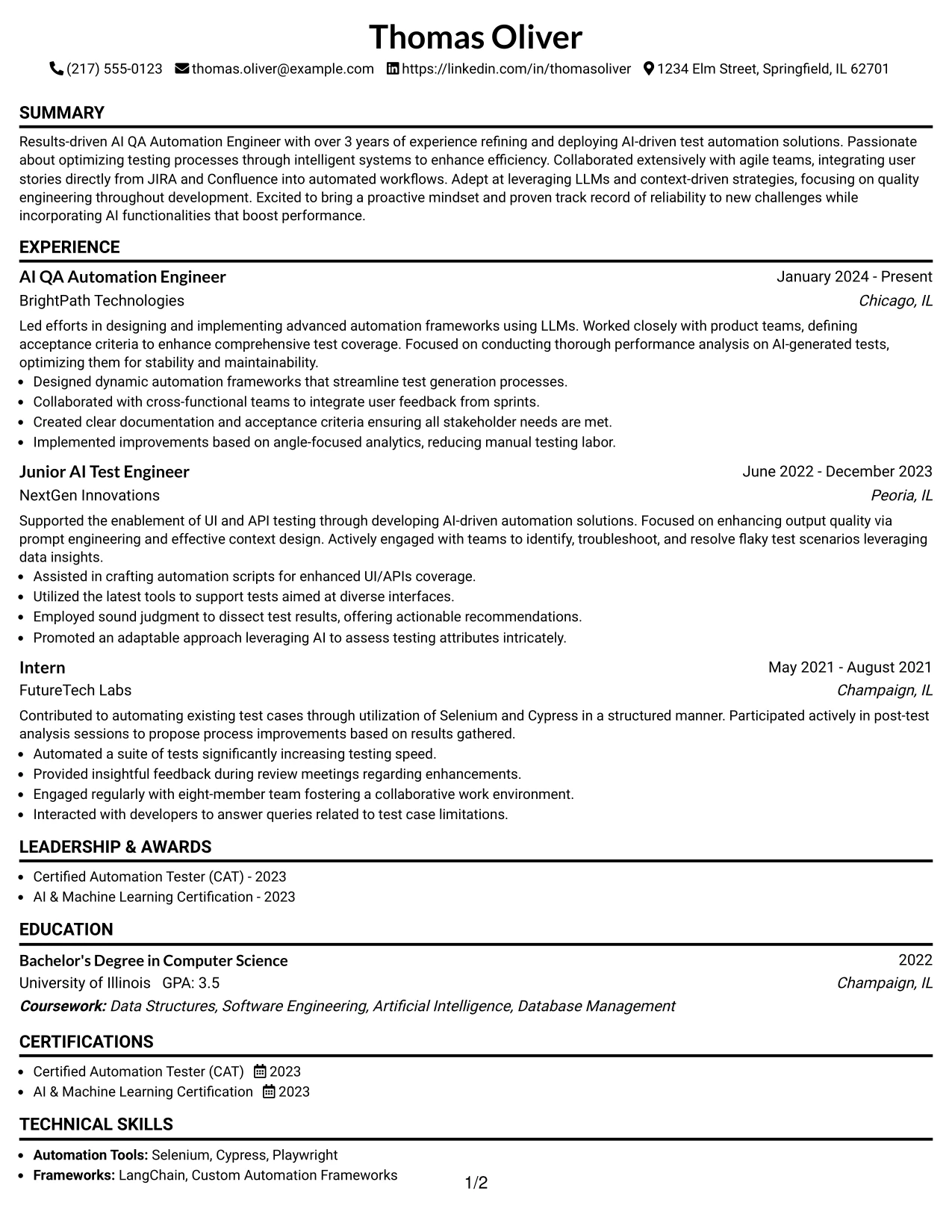 Resume Example Page 1
