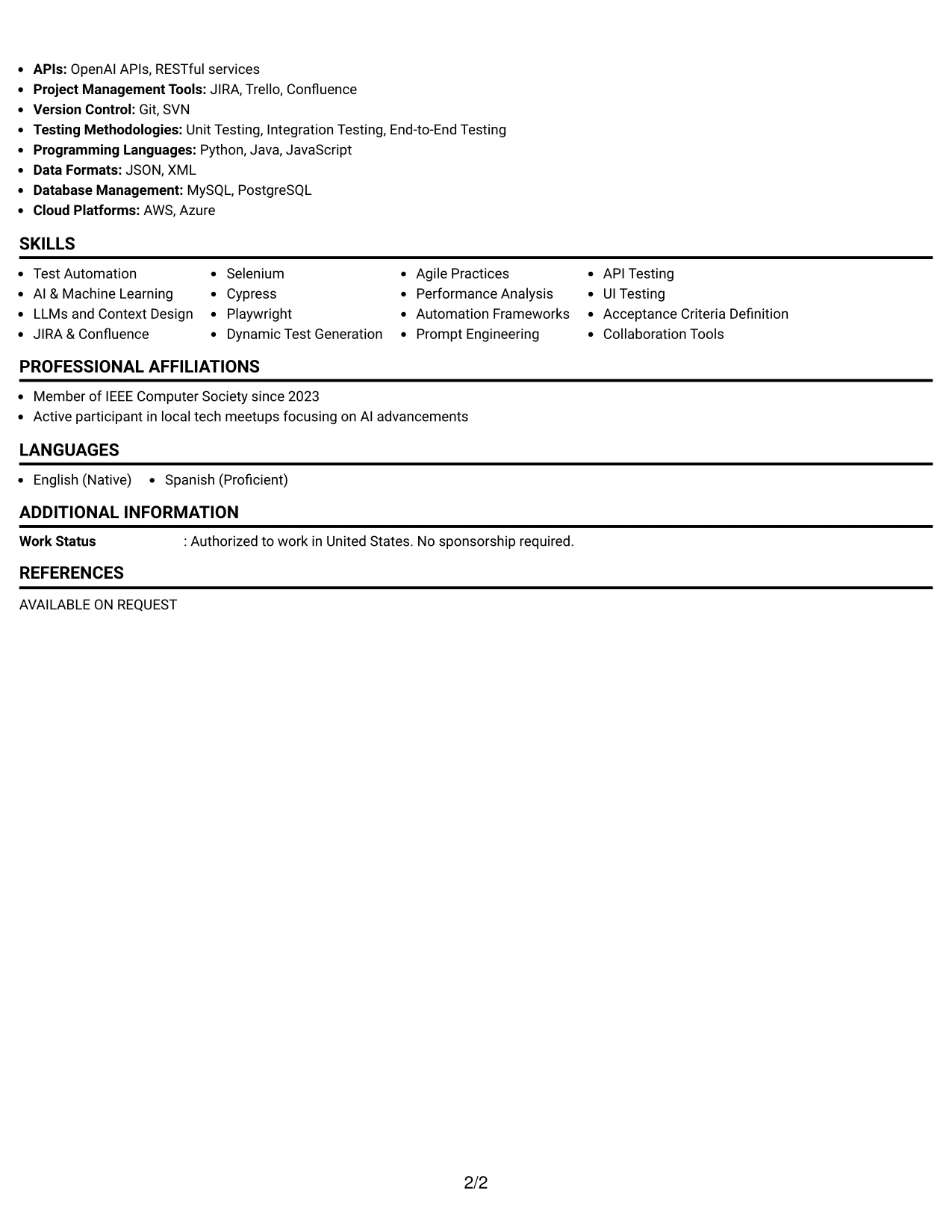 Resume Example Page 2