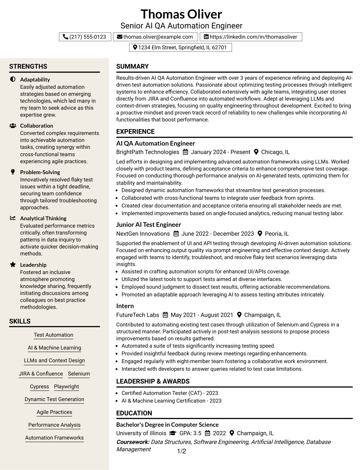 Resume Example Page 1
