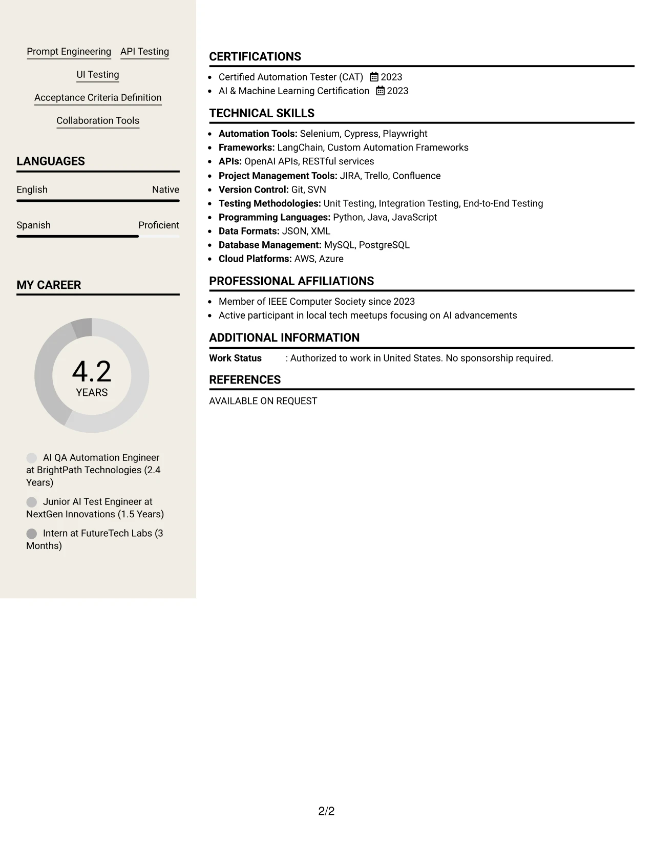 Resume Example Page 2