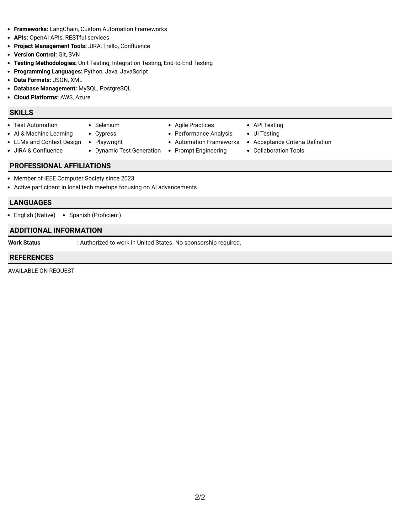 Resume Example Page 2