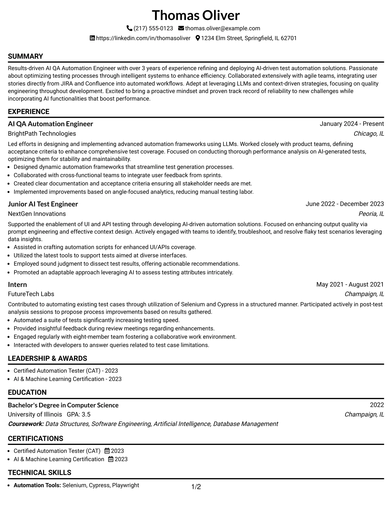 Resume Example Page 1