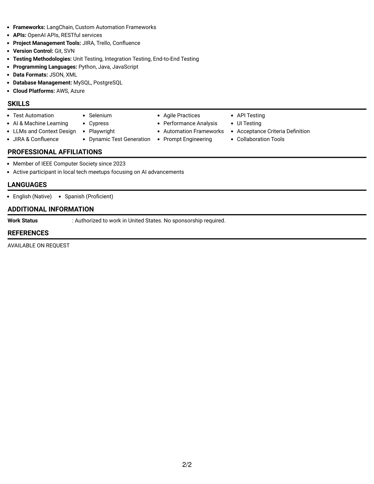 Resume Example Page 2