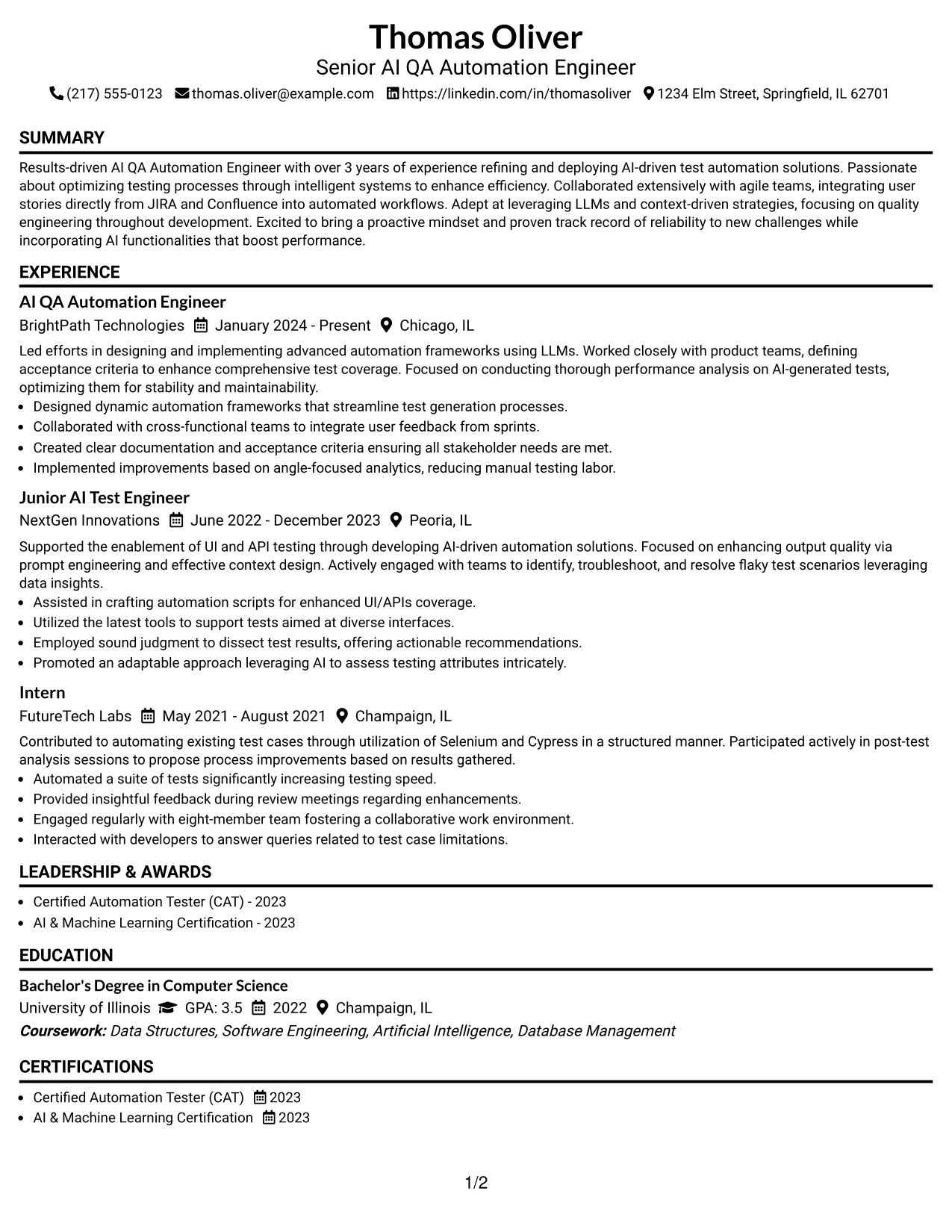 Resume Example Page 1