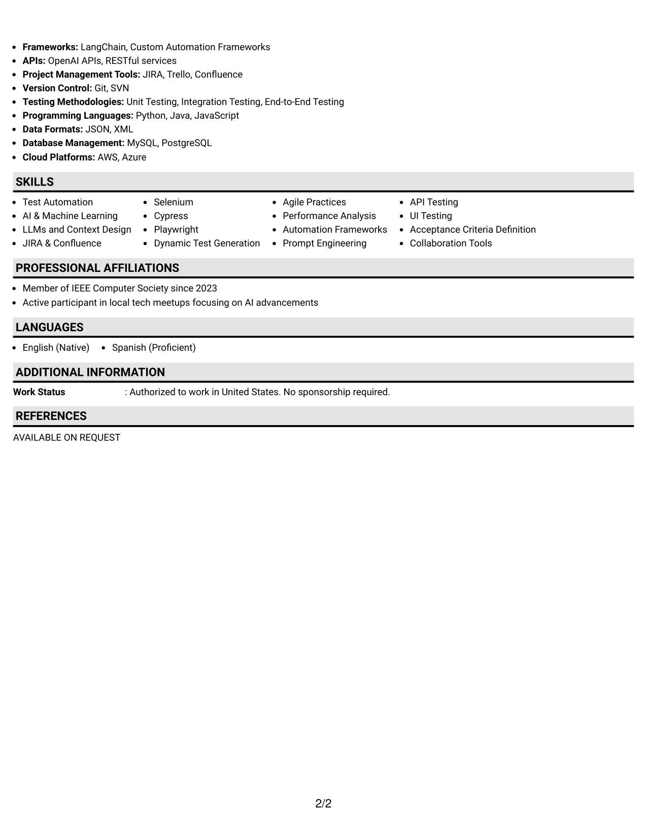Resume Example Page 2