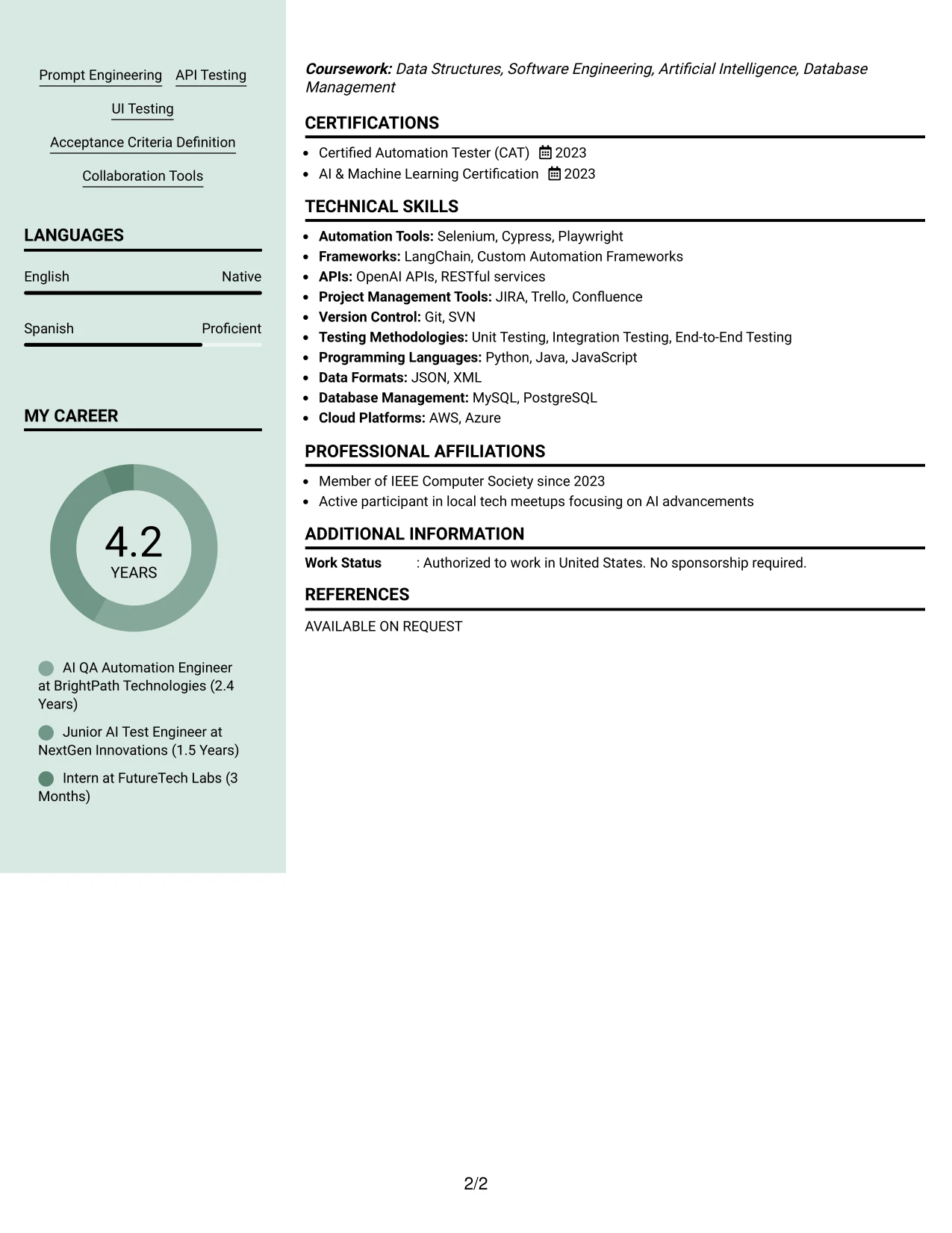 Resume Example Page 2