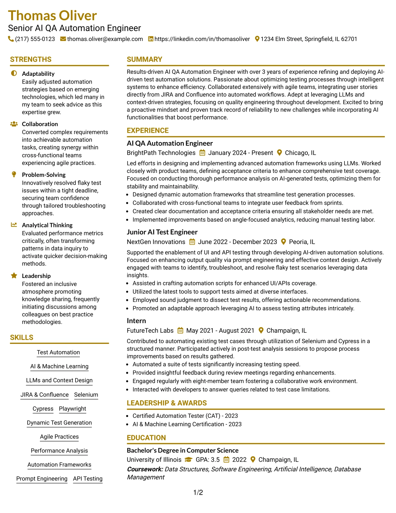 Resume Example Page 1