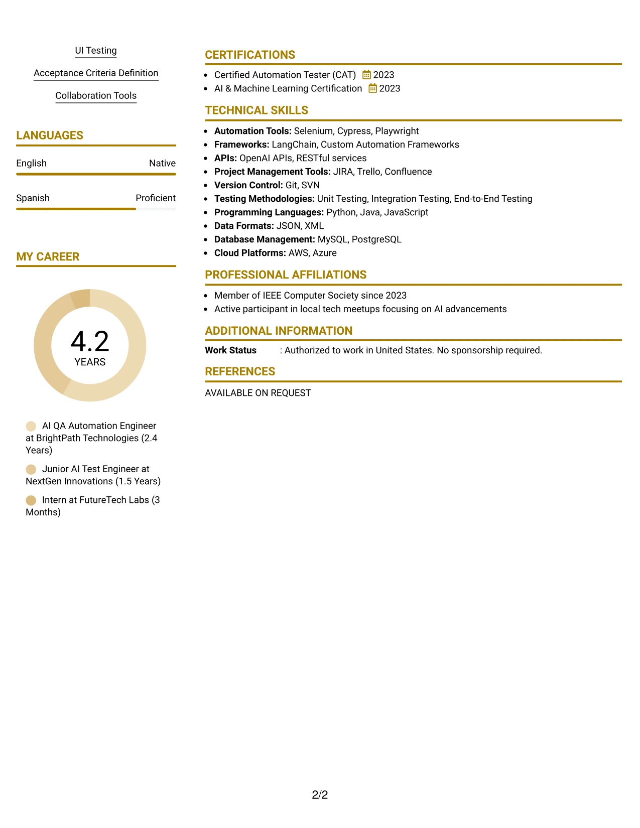 Resume Example Page 2