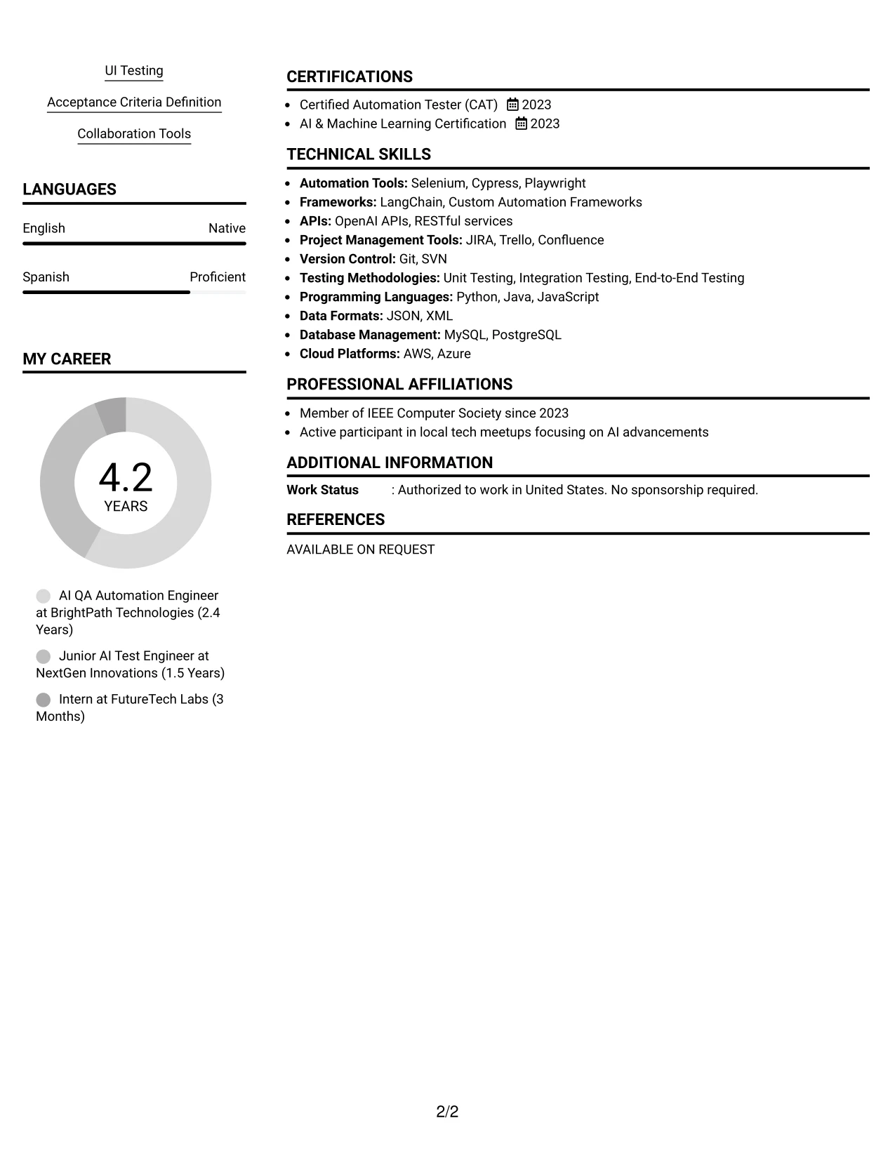 Resume Example Page 2
