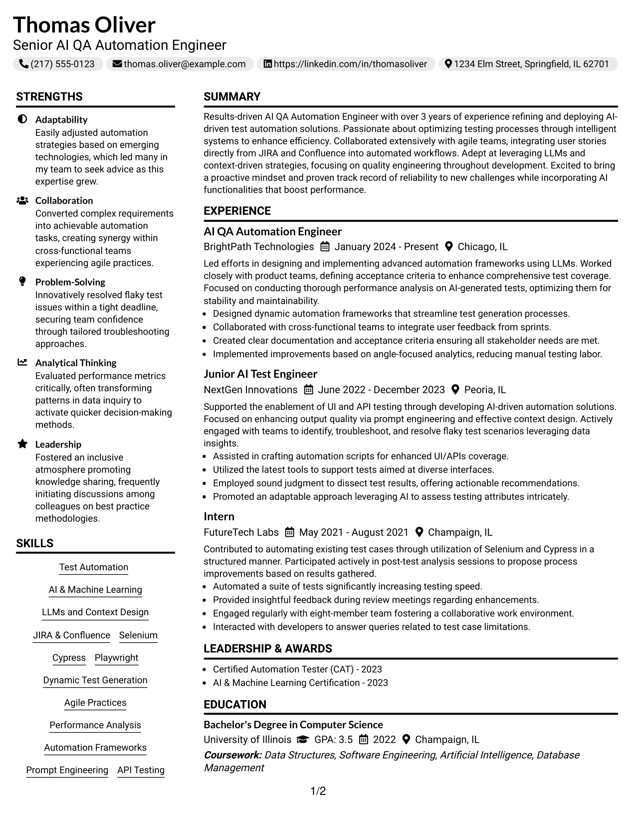 Resume Example Page 1