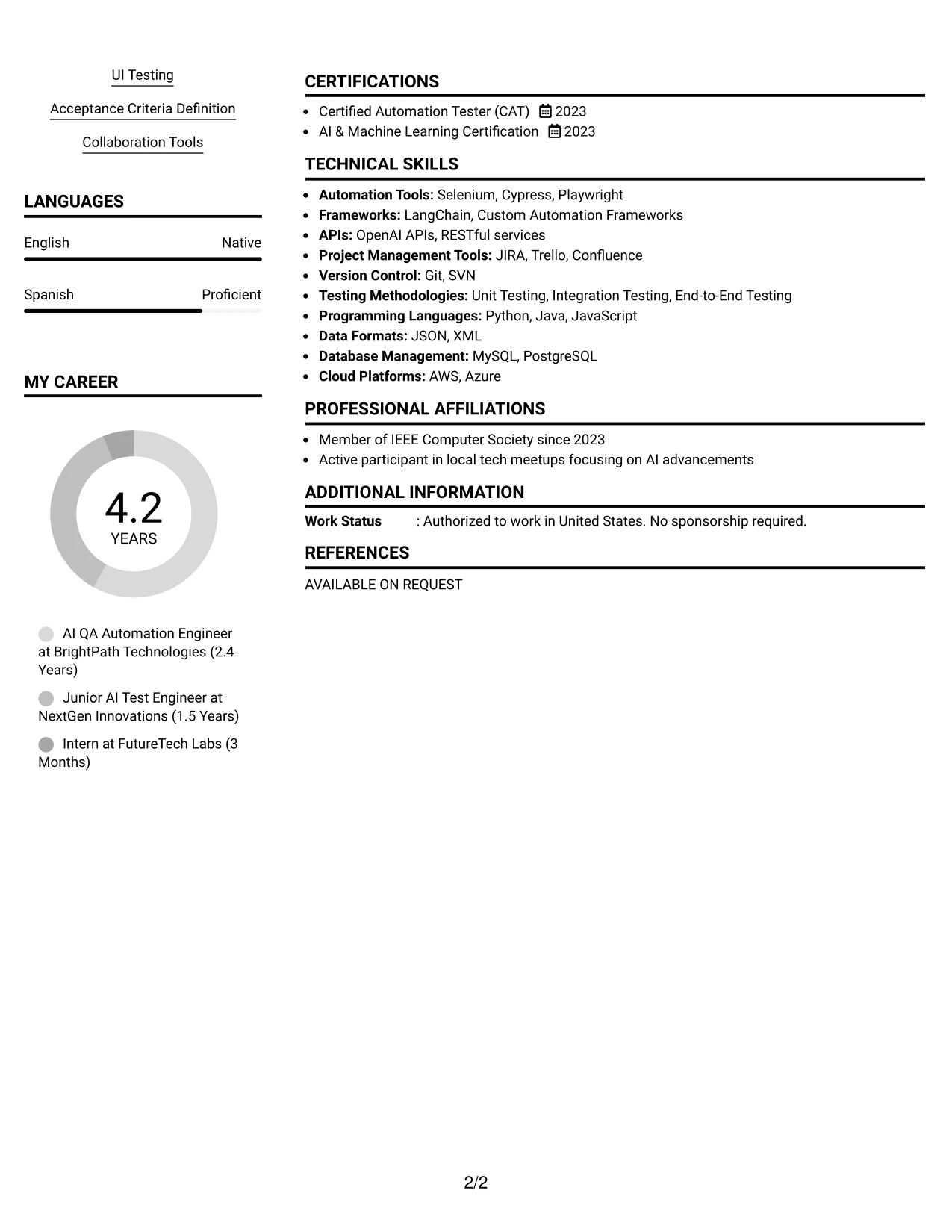 Resume Example Page 2