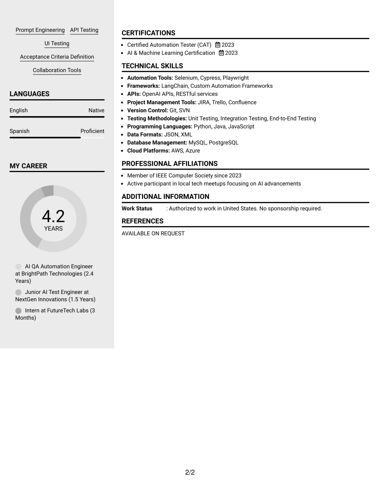 Resume Example Page 2
