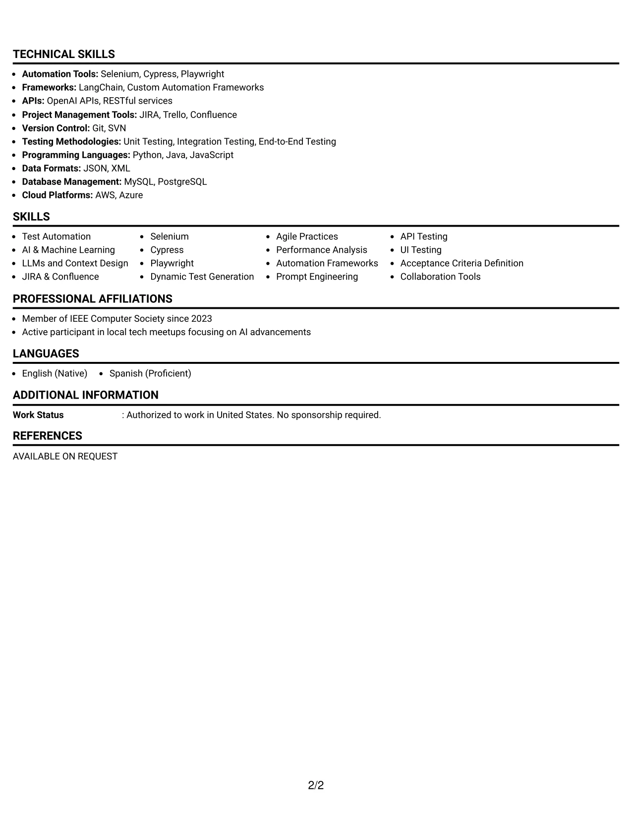 Resume Example Page 2