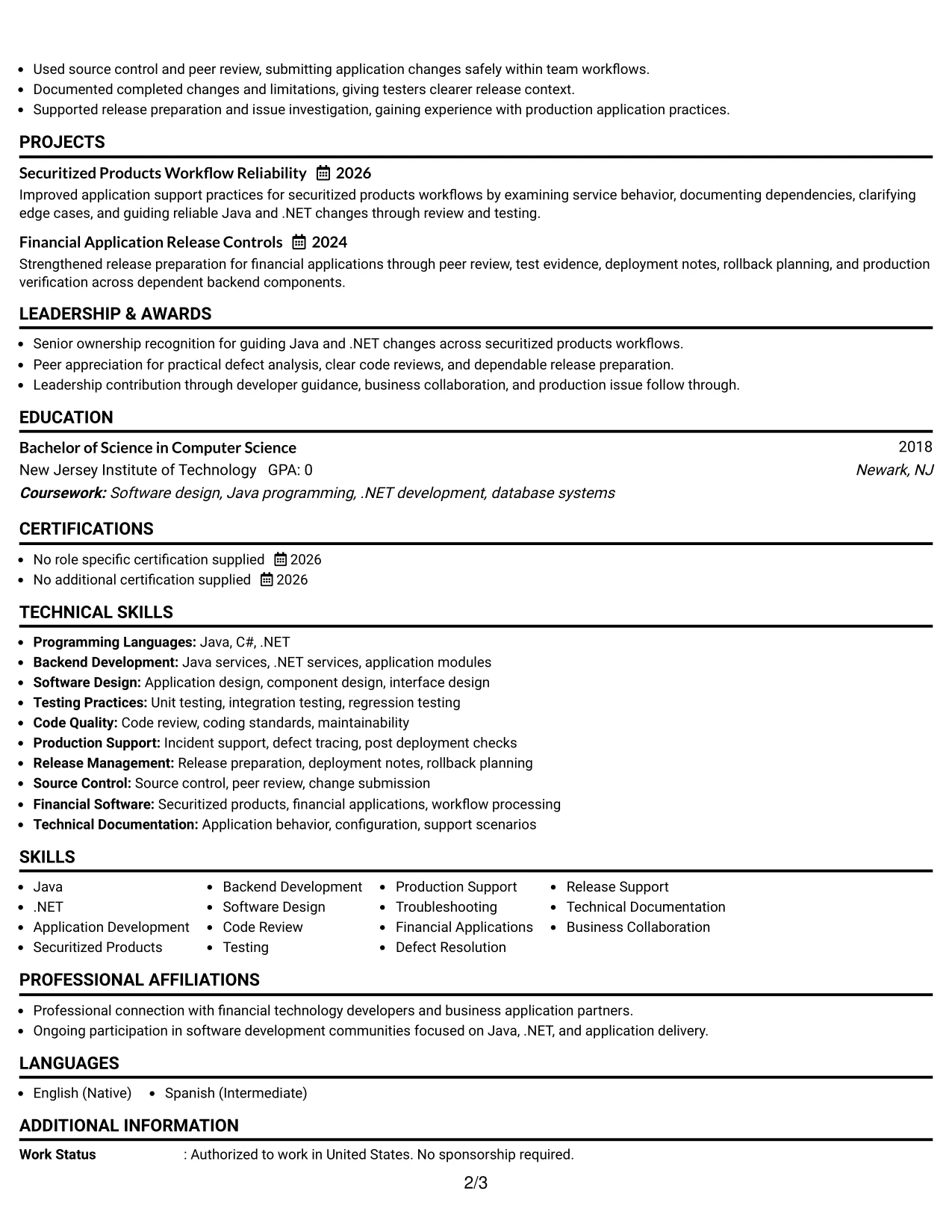 Resume Example Page 2