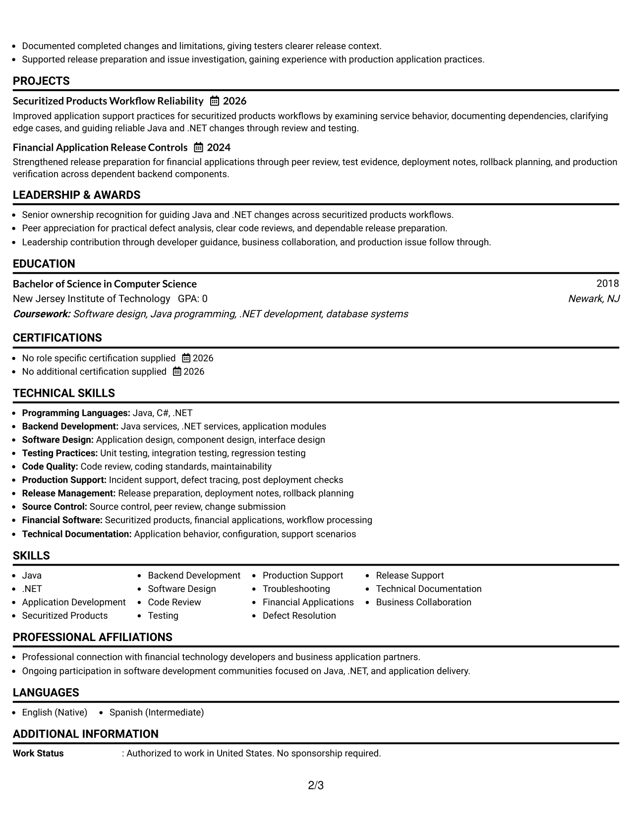 Resume Example Page 2