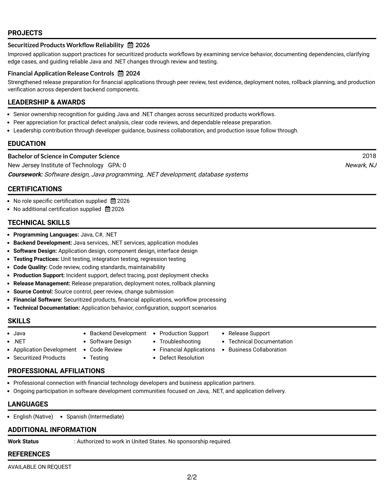 Resume Example Page 2