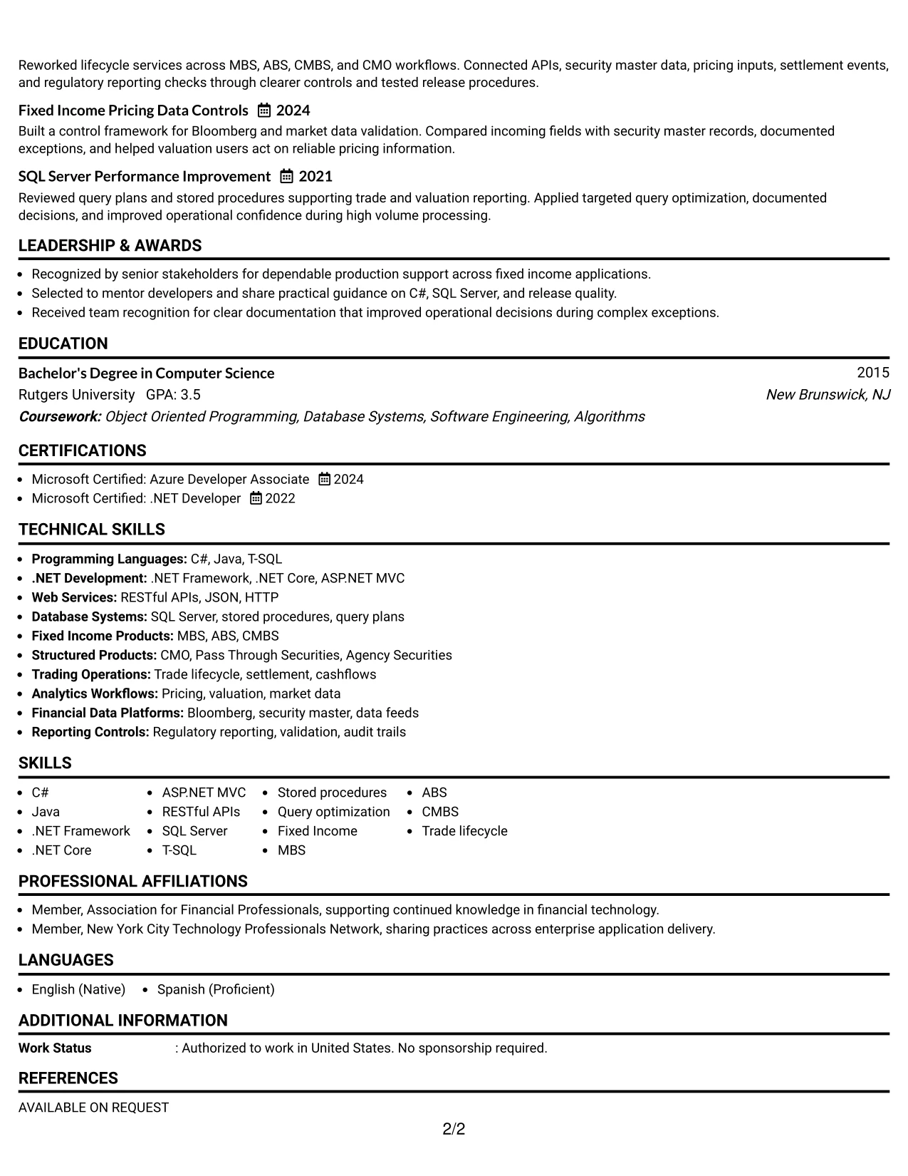 Resume Example Page 2