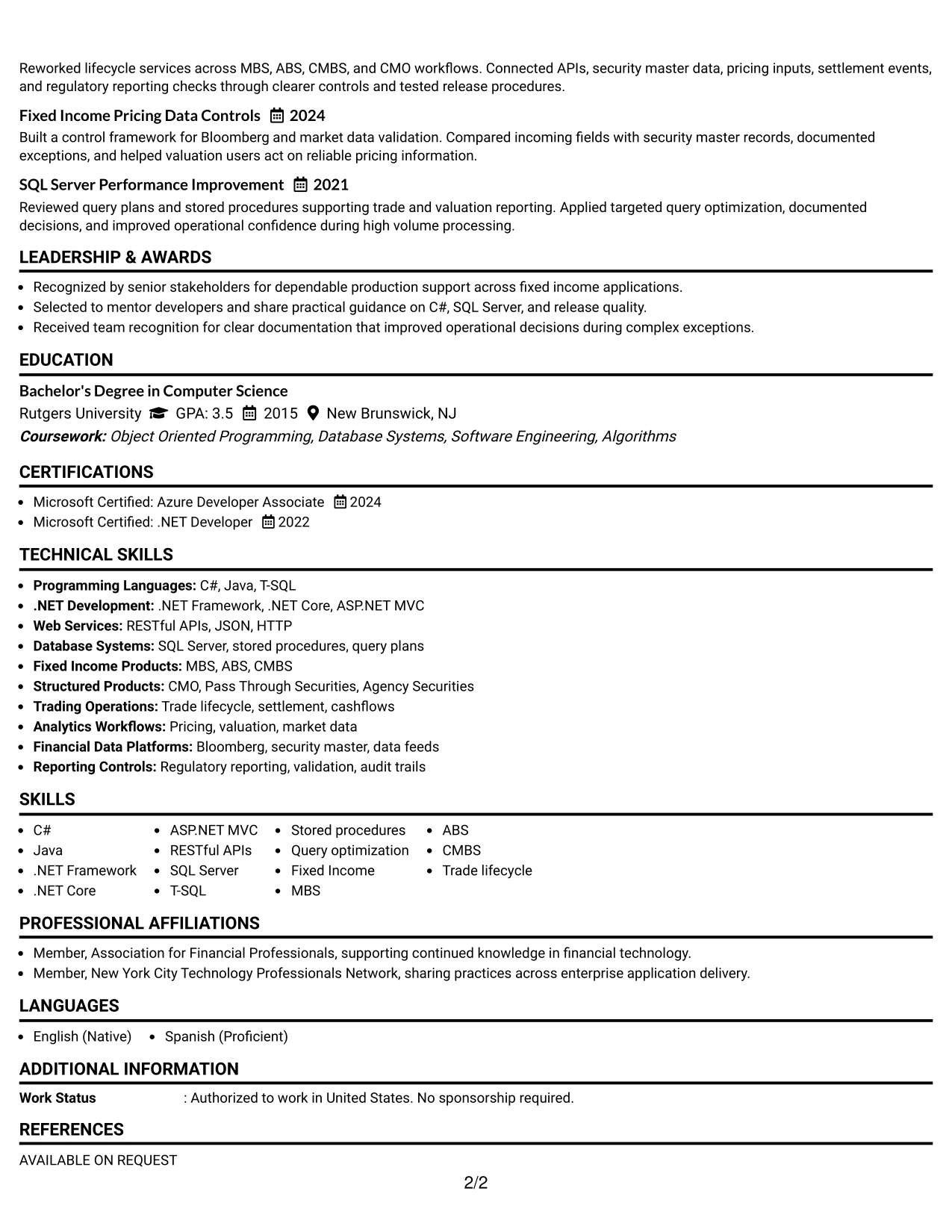 Resume Example Page 2
